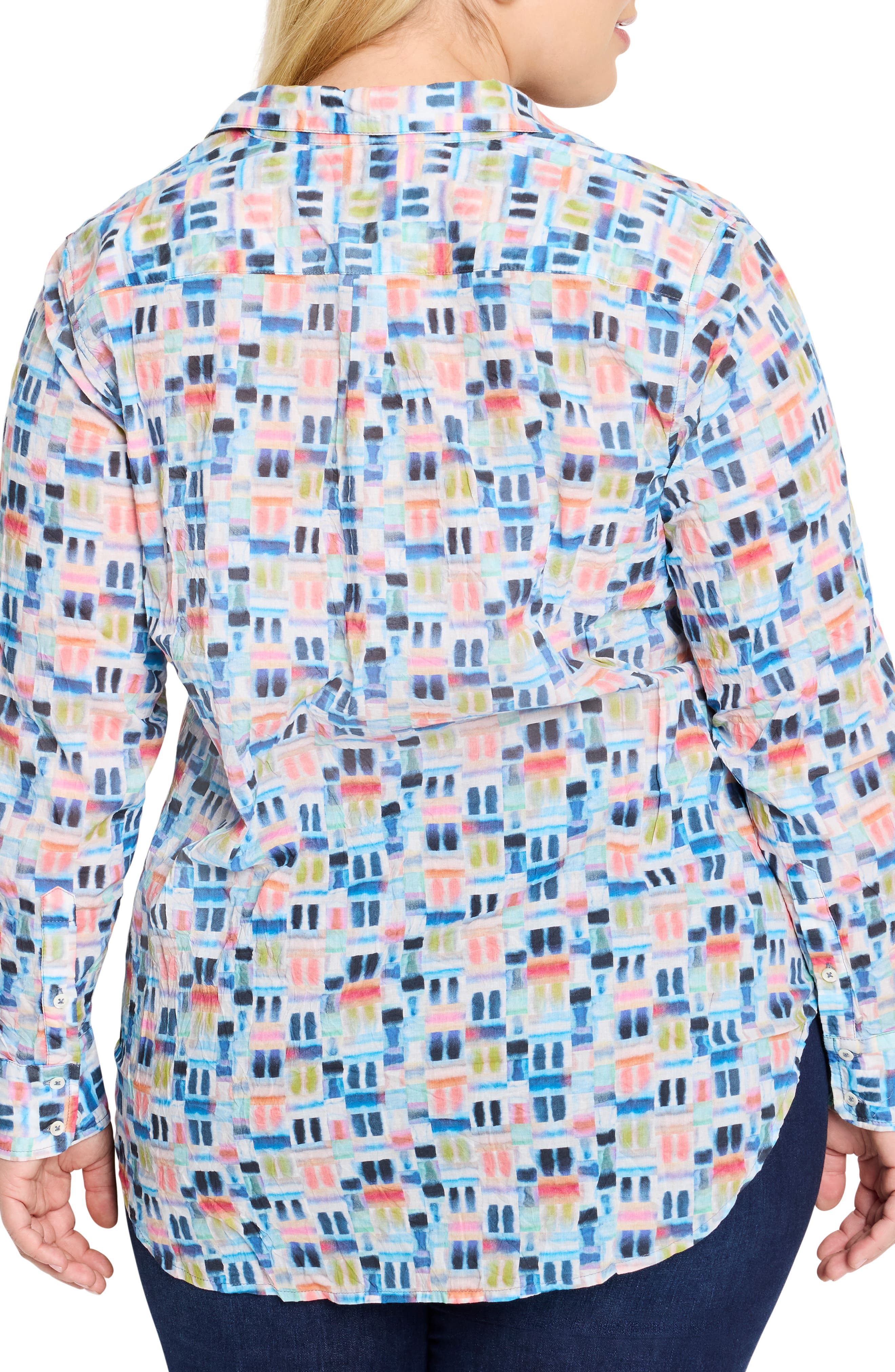 NIC+ZOE Portofino Geo Print Cotton Boyfriend Shirt