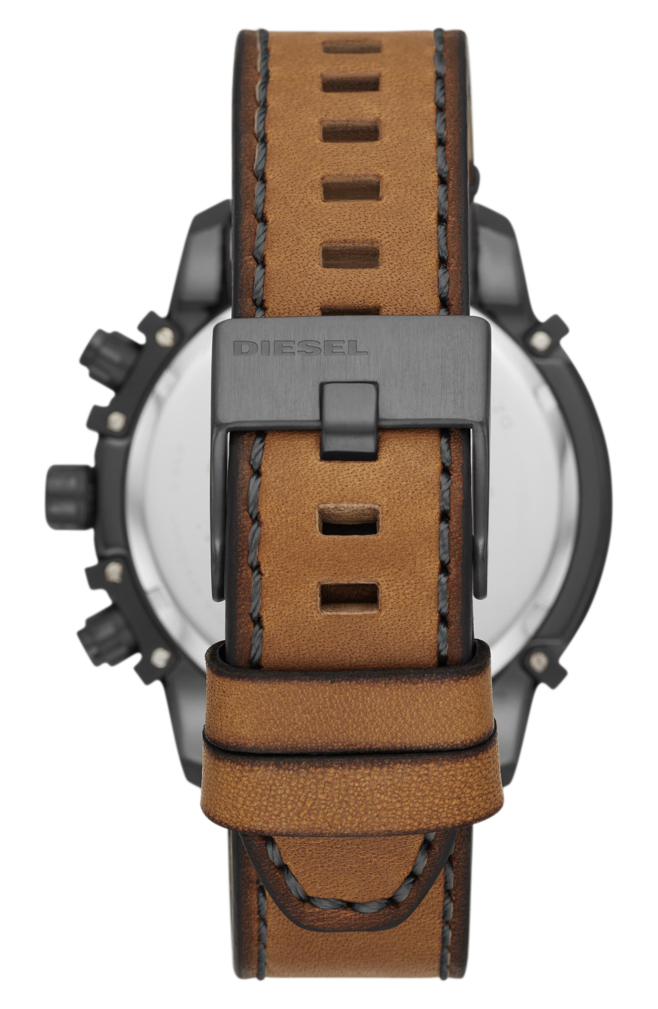 DIESEL® Griffed Chronograph Quartz Leather Strap Watch, 48mm