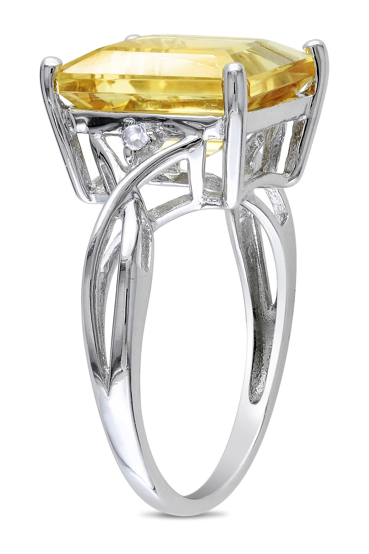 DELMAR Sterling Silver Citrine & White Topaz Emerald Ring