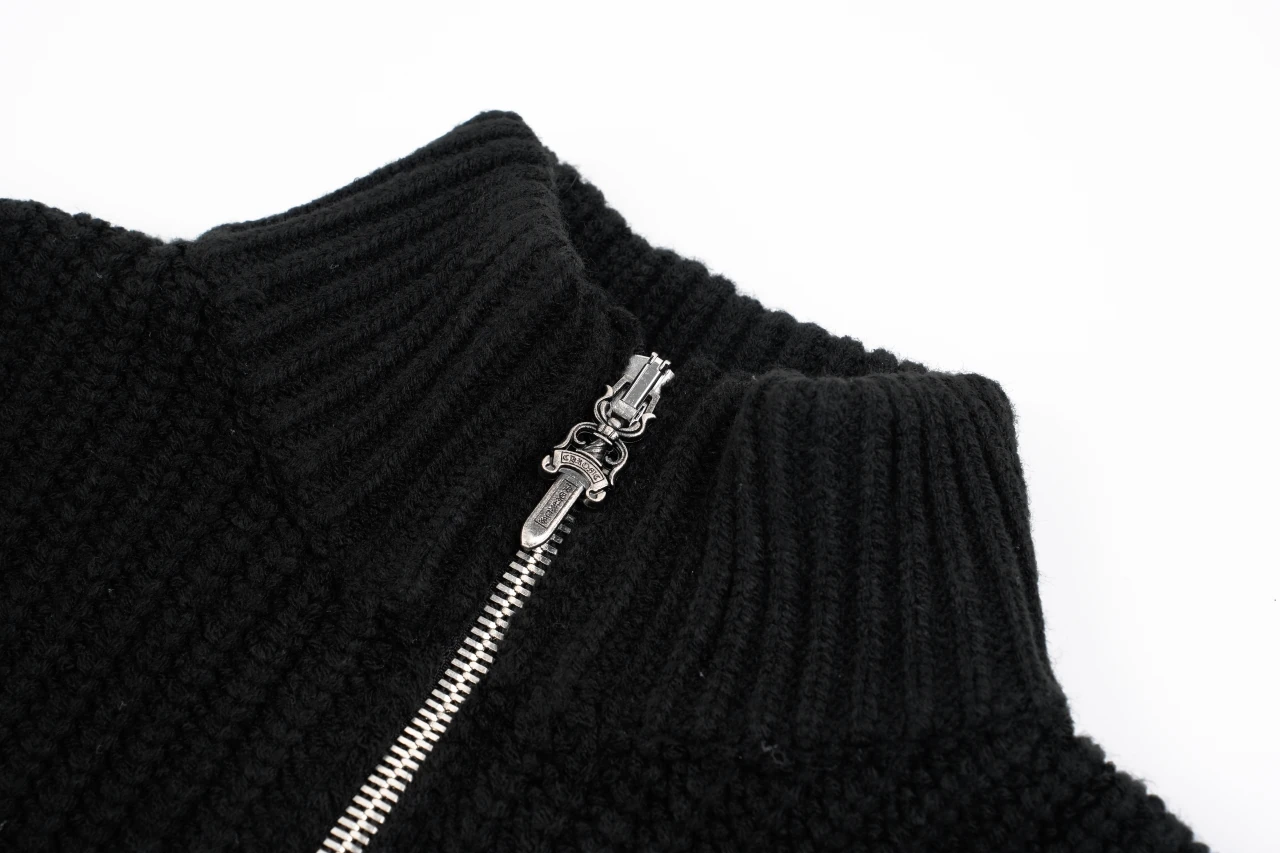 Chrome Hearts Black Cross Leather Patch Wool Zip Cardigan product photo from LabelPicks