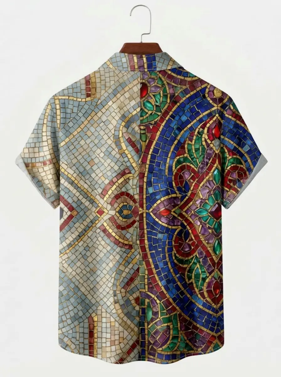 Men's printed shirts Colorful Mosaic Tile Art Aloha Shirt