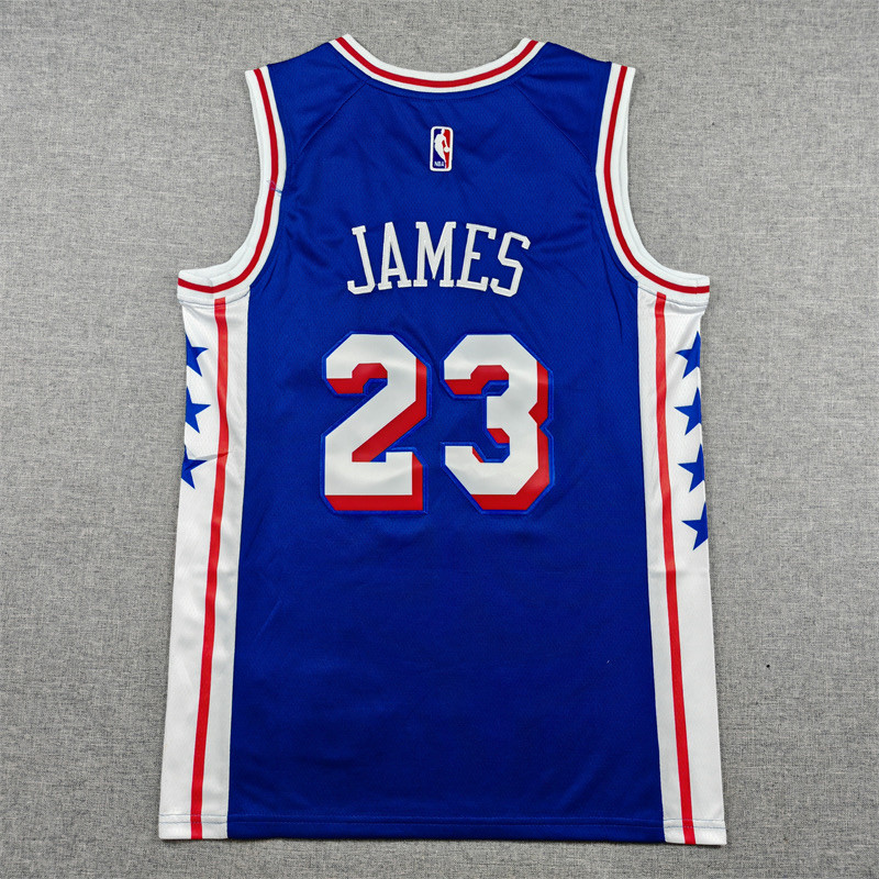 Embroidered 76ers #23 James Jersey – Blue Mesh Basketball Uniform (American Style)