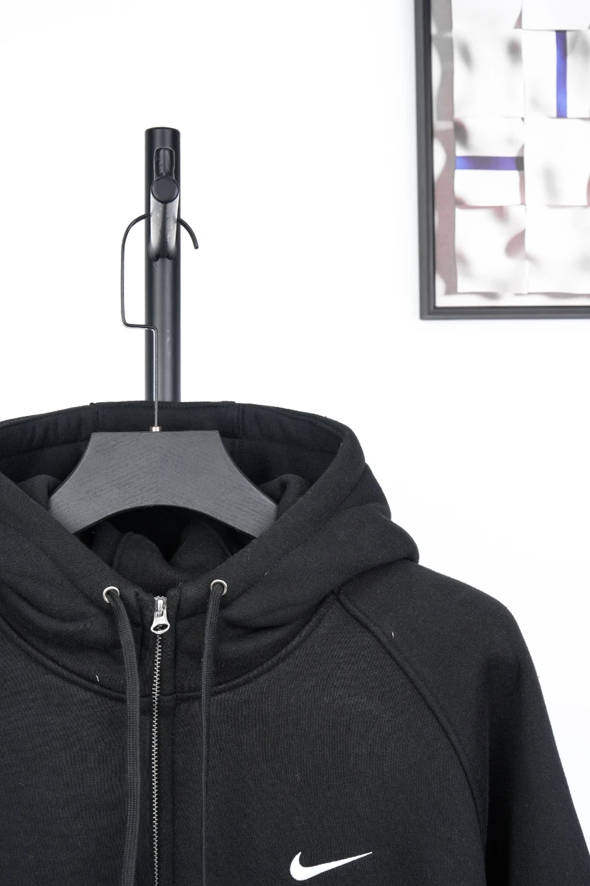 Nike Black Swoosh Embroidered Zip Hoodie Jacket product photo from LabelPicks