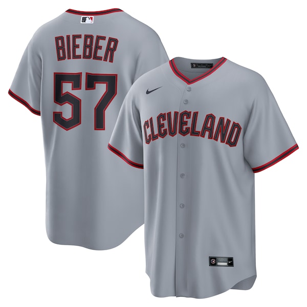 Shane Bieber Cleveland Guardians Nike Road Replica Jersey - Gray/White