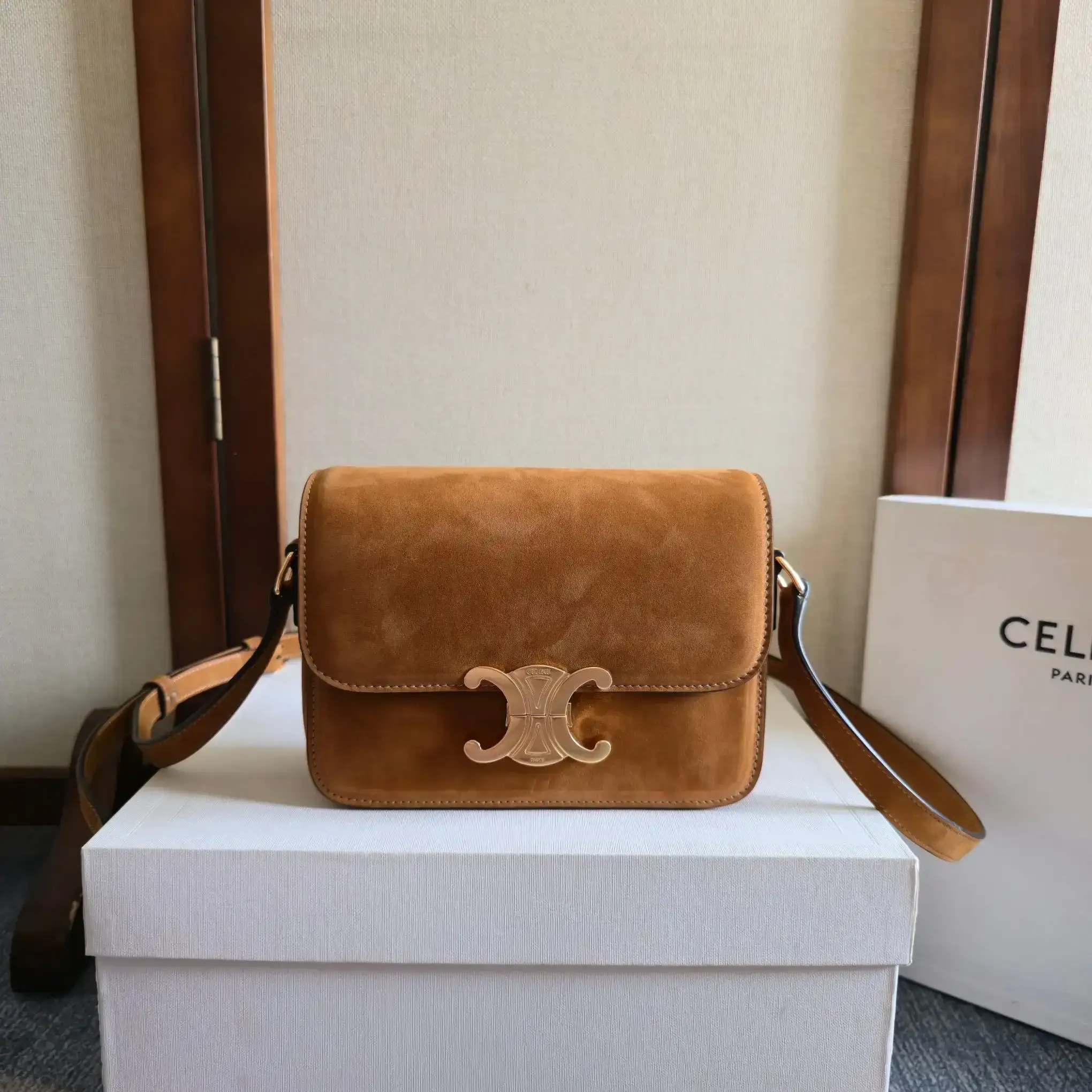 Celine Suede Leather Triomphe Crossbody Bag product photo from LabelPicks