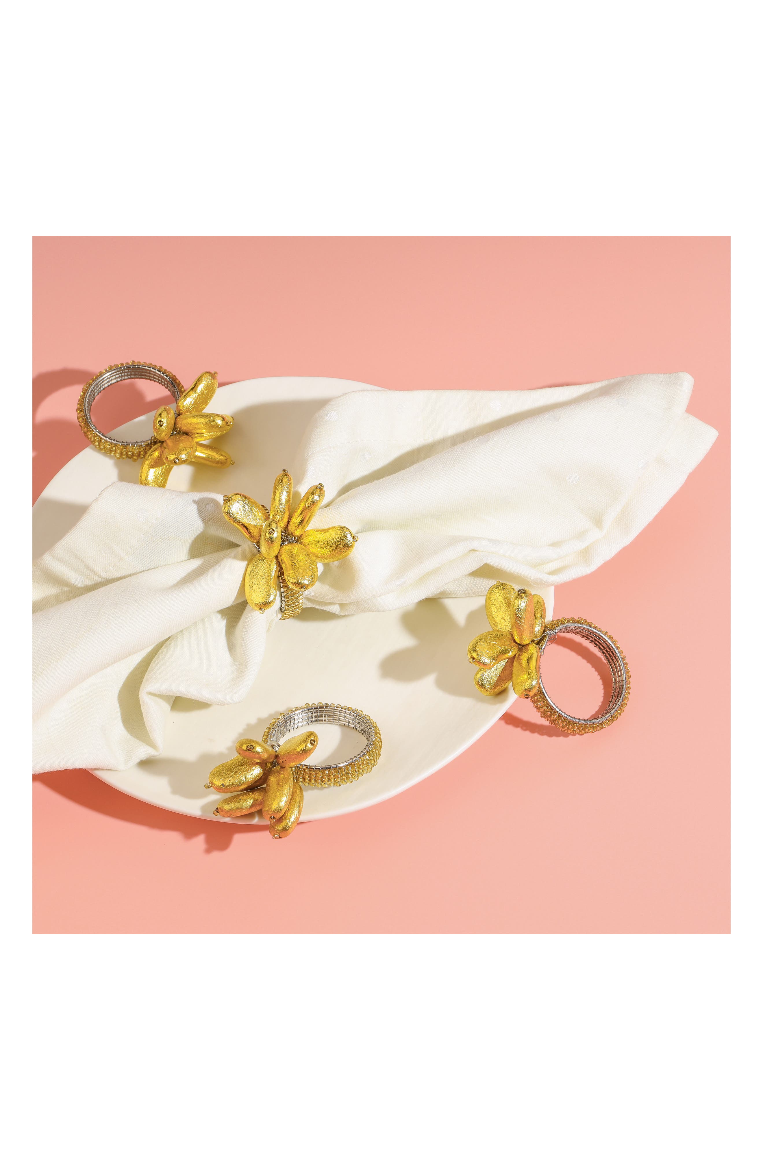 Tiramisu Golden Blossom Floral 4-Pack Napkin Rings
