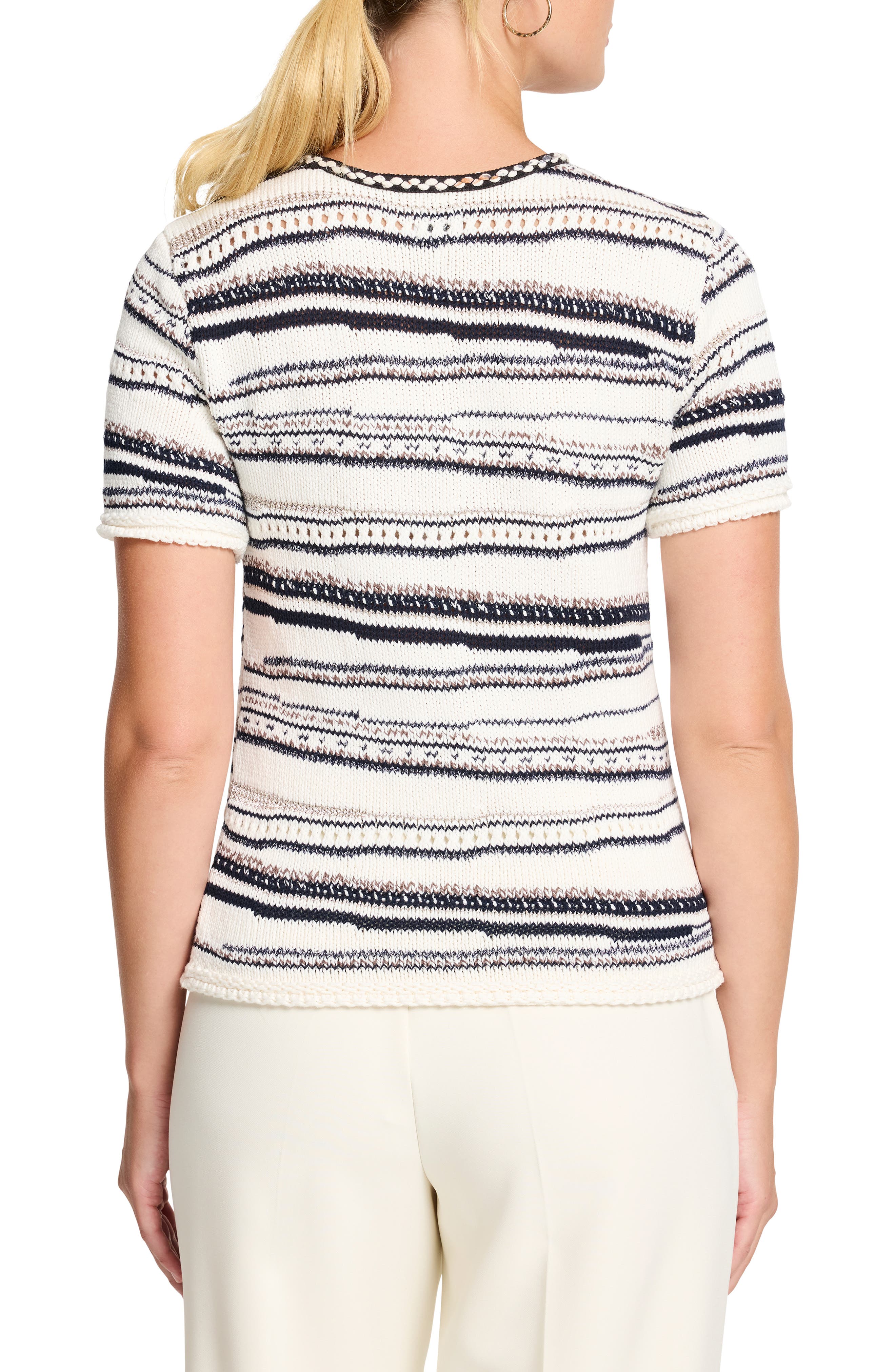 NIC+ZOE Shoreline Mix Stripe Short Sleeve Sweater