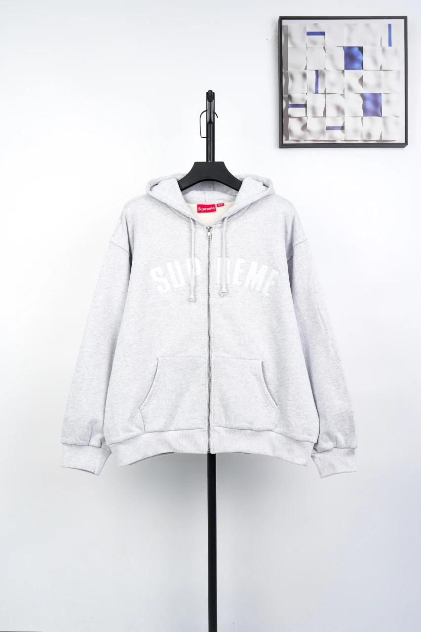 Supreme Grey Applique Letter Zip Hoodie Jacket product photo from LabelPicks