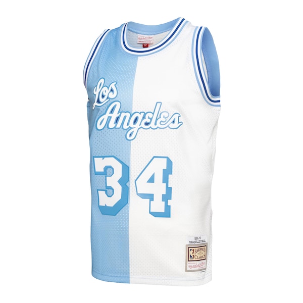 Shaquille O'Neal Los Angeles Lakers Big & Tall Hardwood Classics 1996/97 Split Swingman Jersey - Powder Blue/White