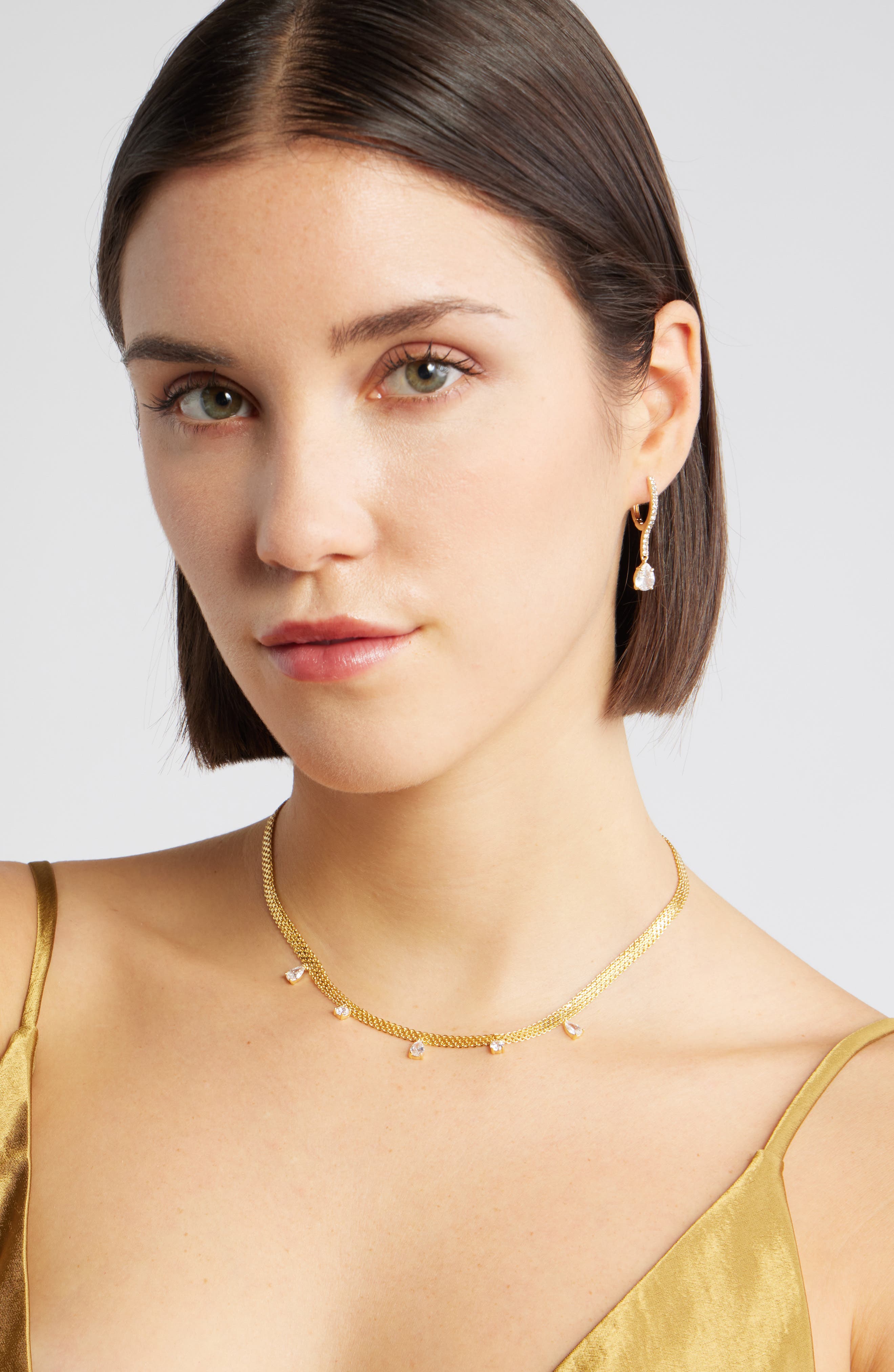 Nordstrom Cubic Zirconia Charm Mesh Collar Necklace