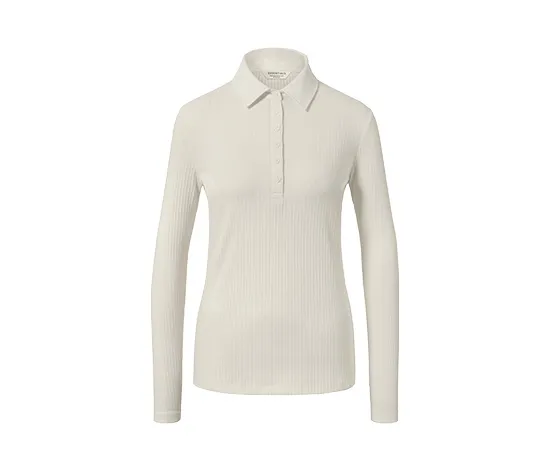 Geripptes Langarmshirt mit Polokragen