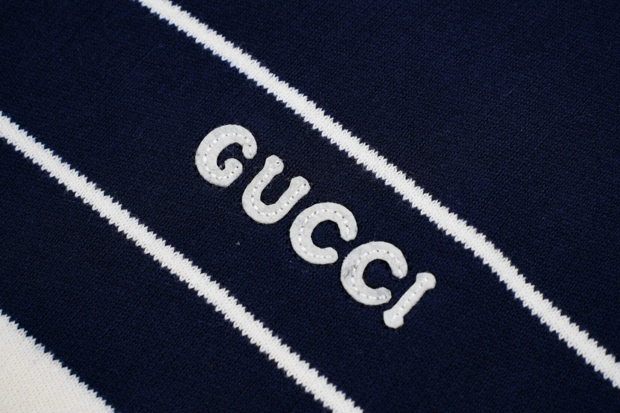 GUCCI Navy White Striped Jacquard Polo Shirt product photo from LabelPicks