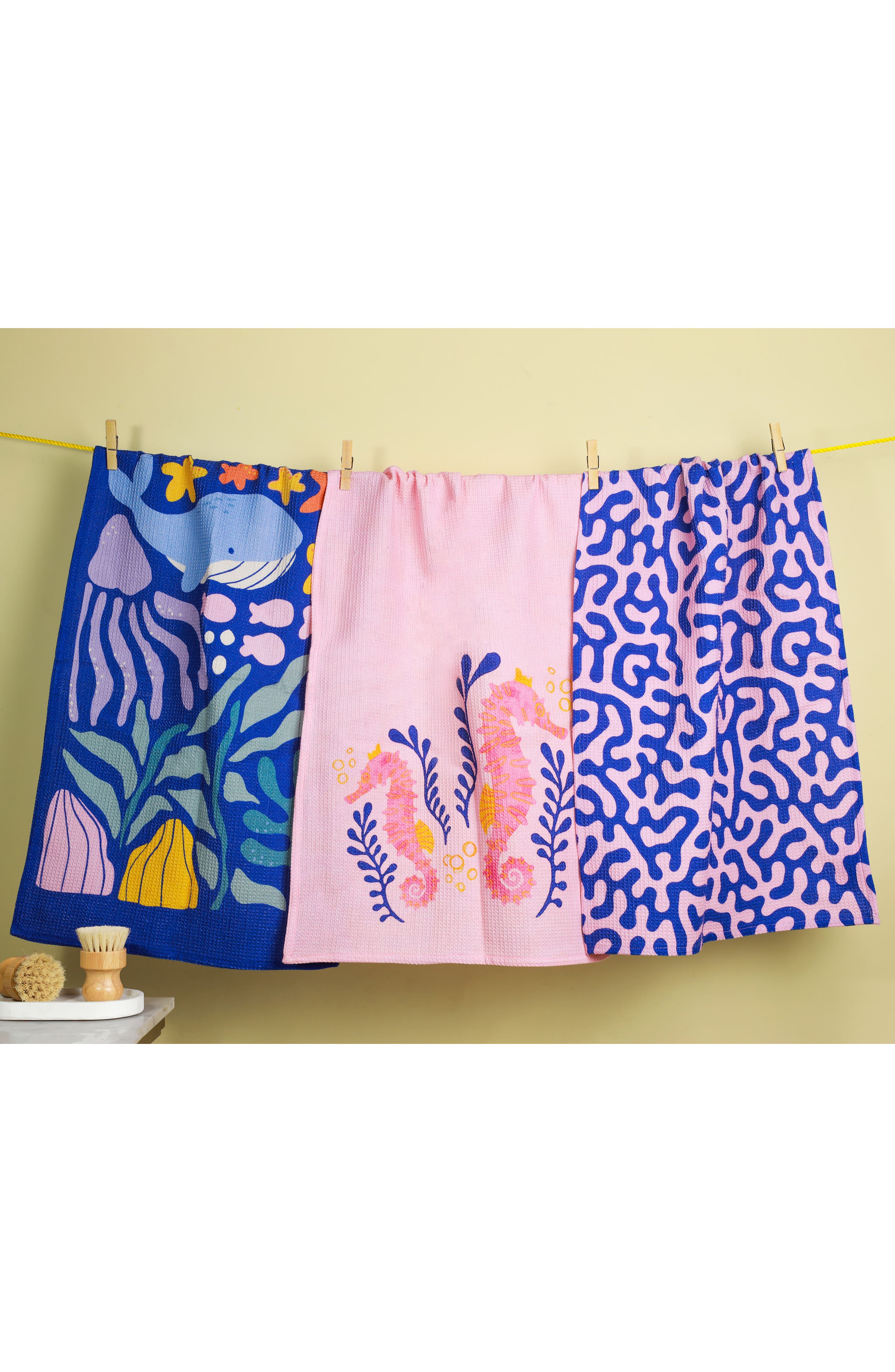 Tiramisu Set of Three Whimsical Ocean Kitchen Towels