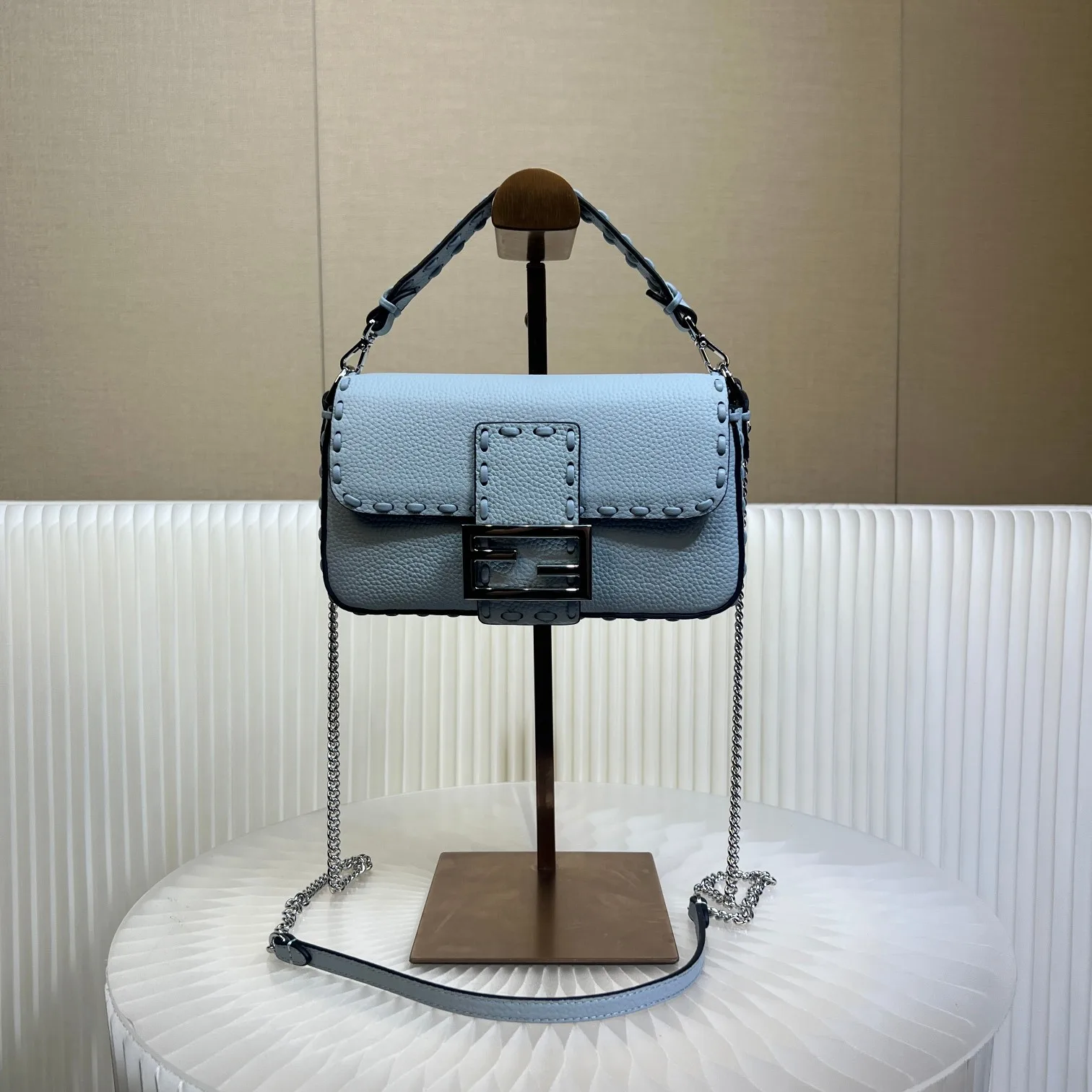 Fendi Blue Baguette Grained Leather Shoulder Bag product photo from LabelPicks
