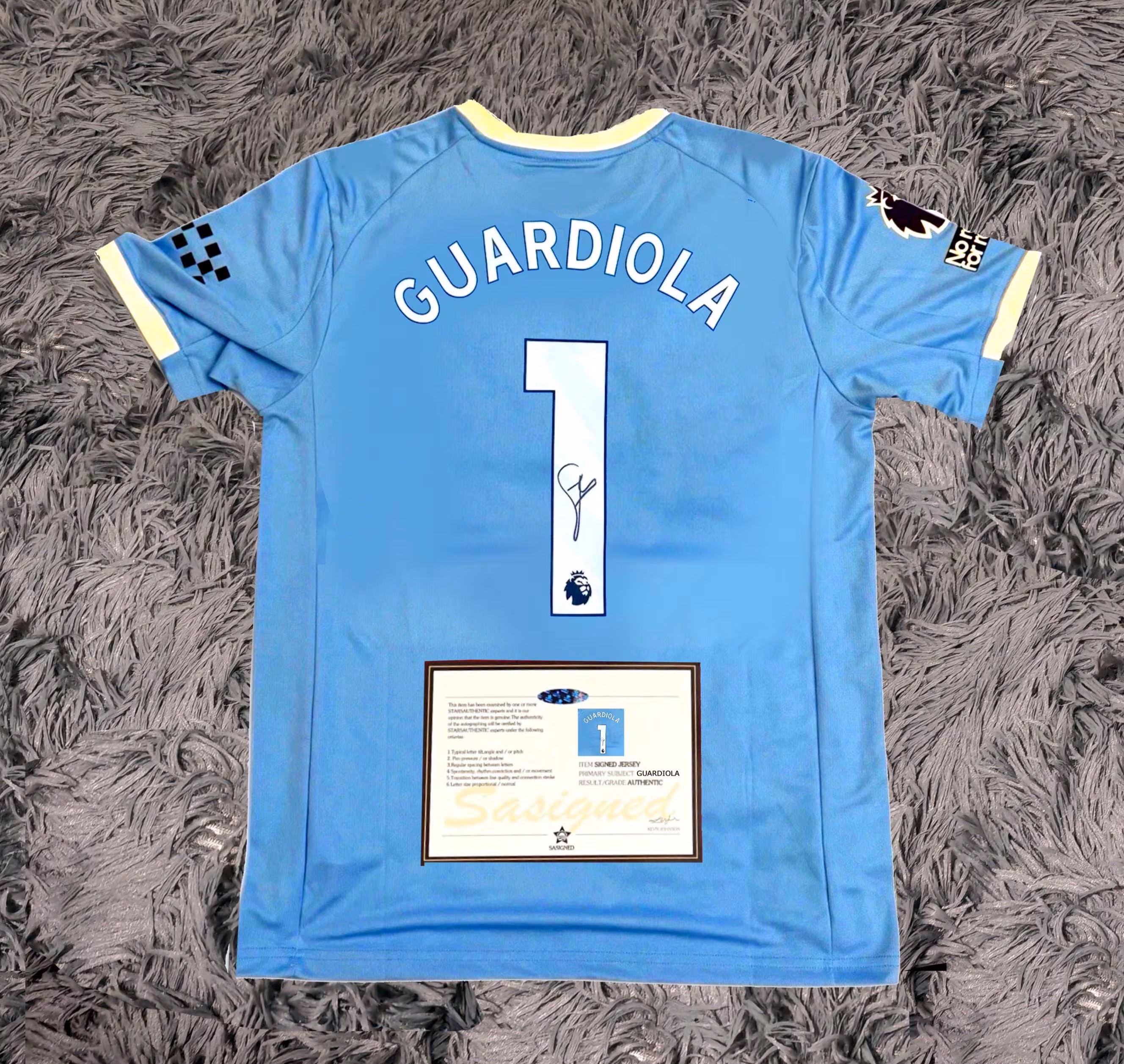 Pep Guardiola SIGNED Man City 25/26 FINAL Home Jersey/Shirt - COA - 2025