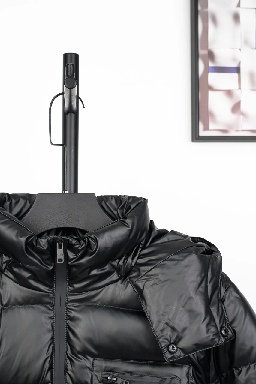 Prada Black Hooded Triangle Logo Down Jacket product photo from LabelPicks