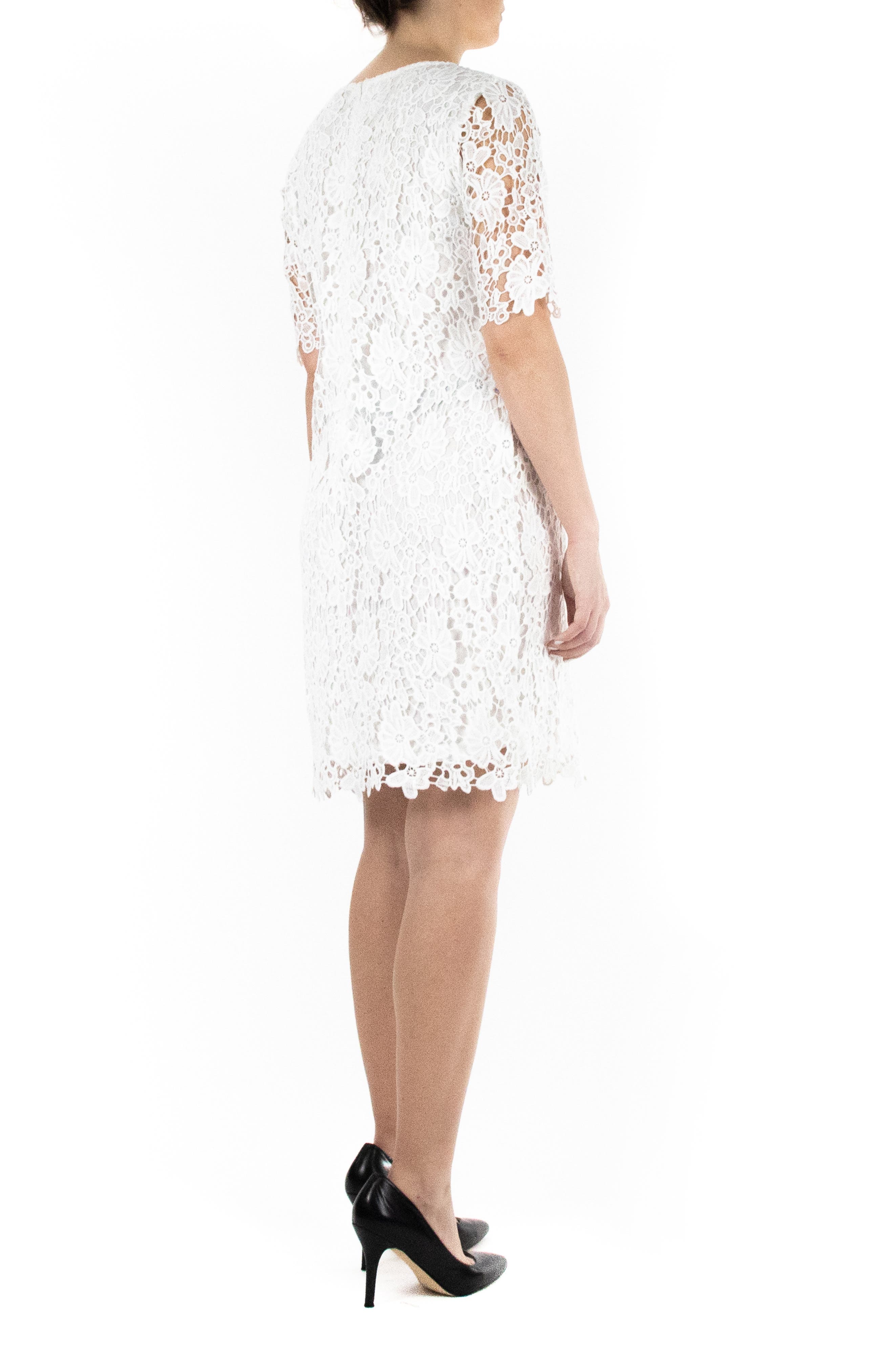 Nina Leonard Jewel Neck Lace Dress