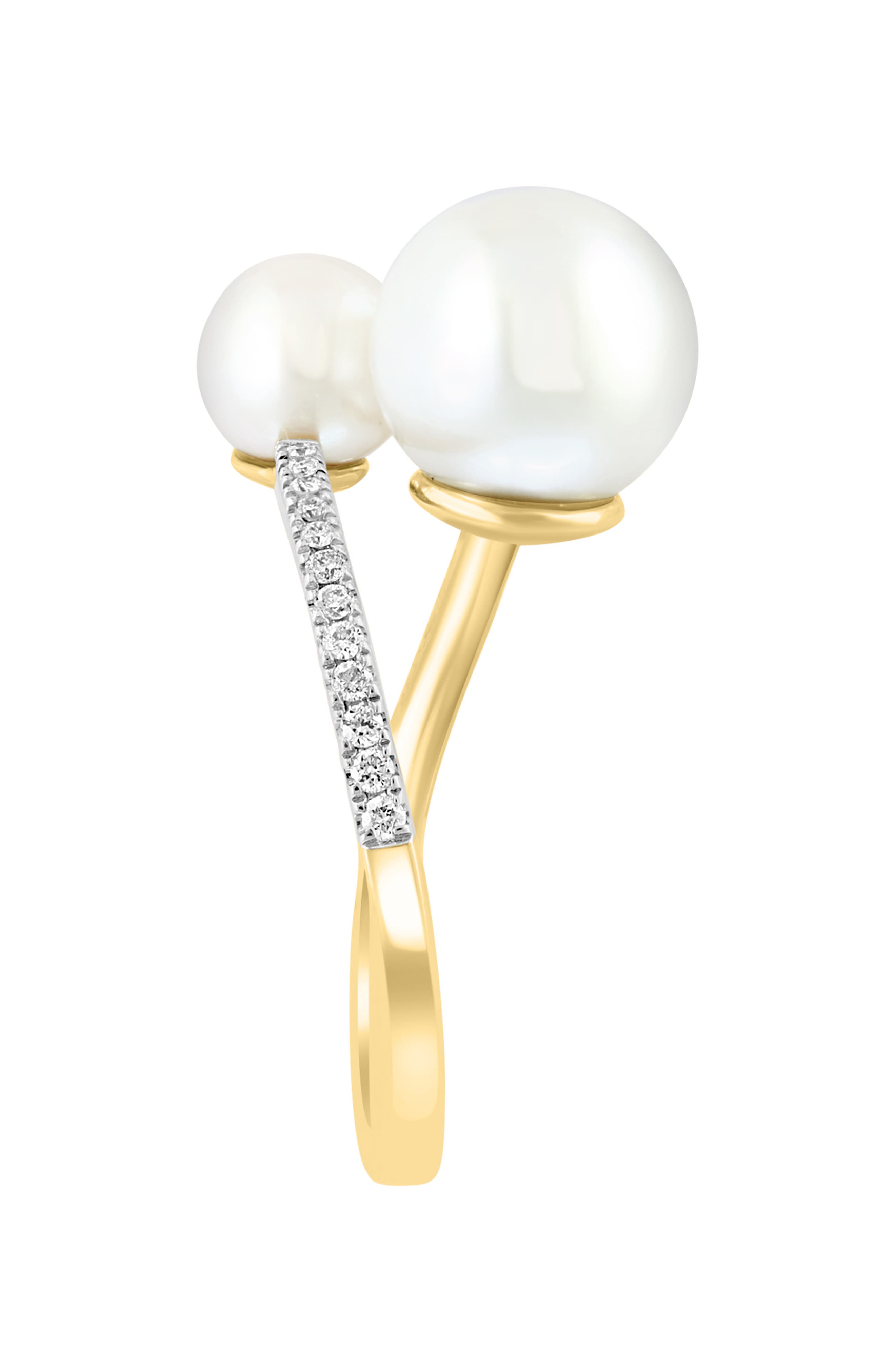 EFFY 14K Yellow Gold Diamond & Freshwater Pearl Crossover Ring - 0.19 ctw