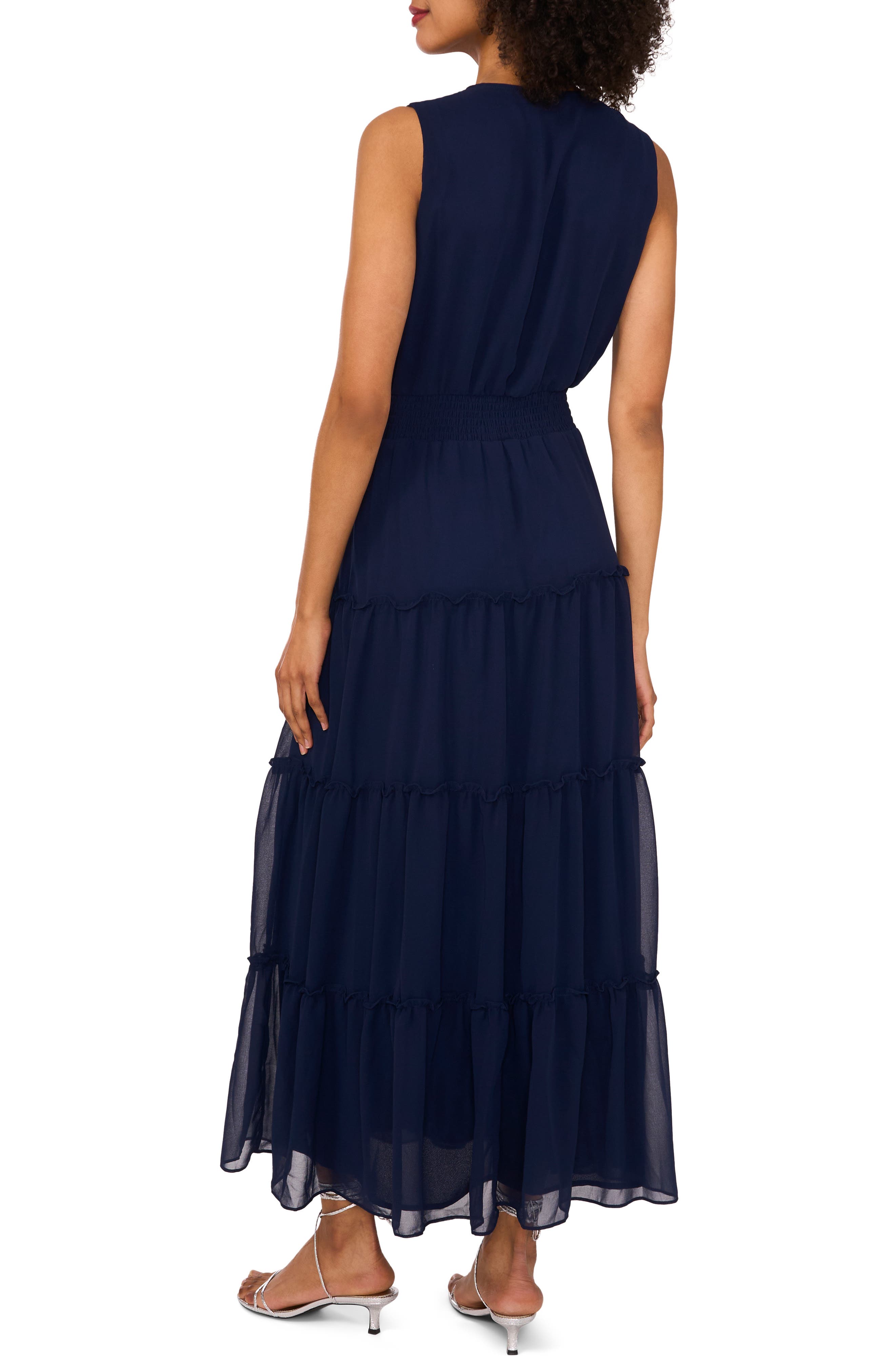 1.STATE Tie Neck Sleeveless Tiered Maxi Dress