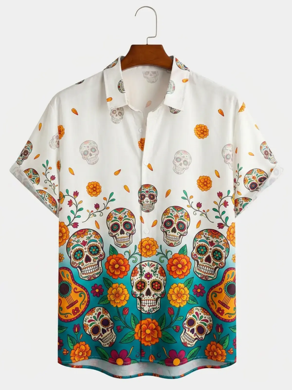 Men's printed shirts Sugar Skull Day of the Dead Aloha Shirt
