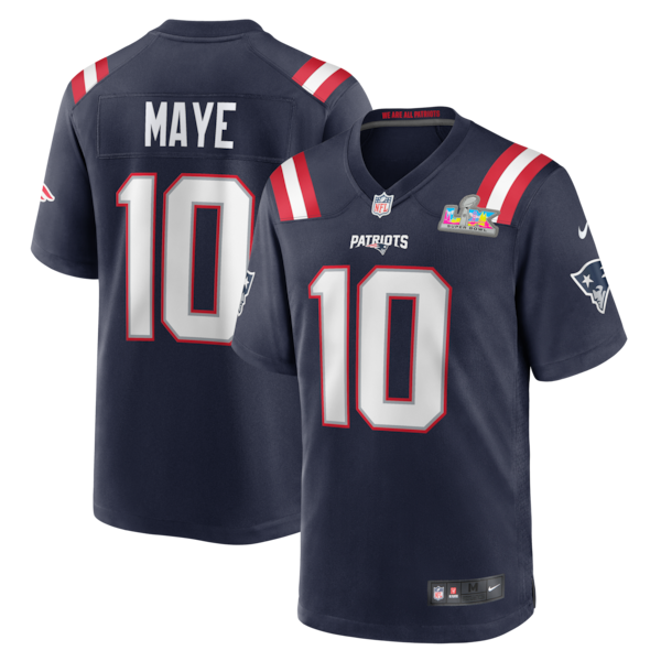 Men's New England Patriots Drake Maye Nike Navy Super Bowl LX Patch Game Jersey