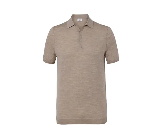 Merino-Poloshirt, beige meliert