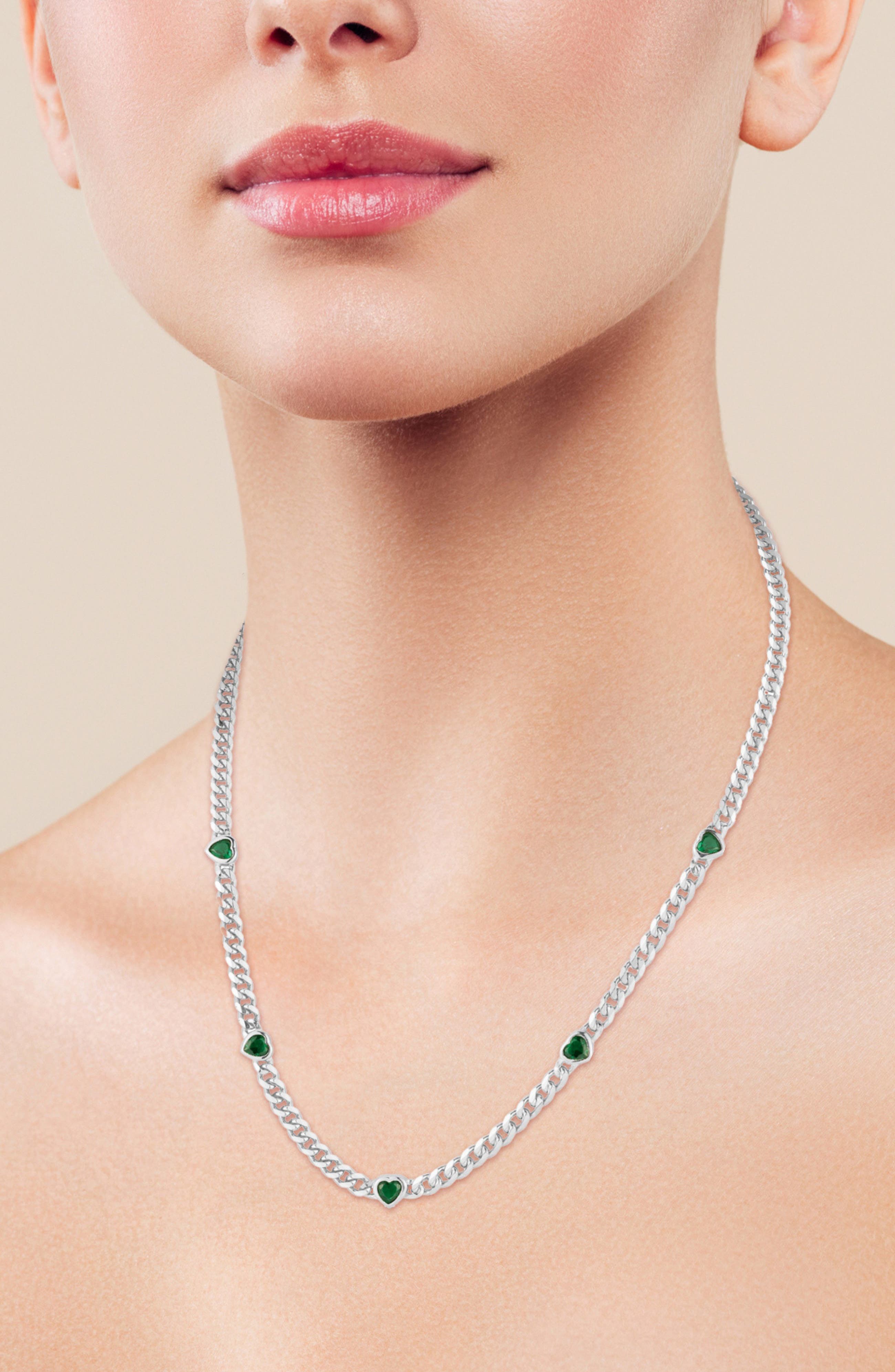 SPHERA MILANO Cubic Zirconia Heart Station Curb Chain Necklace