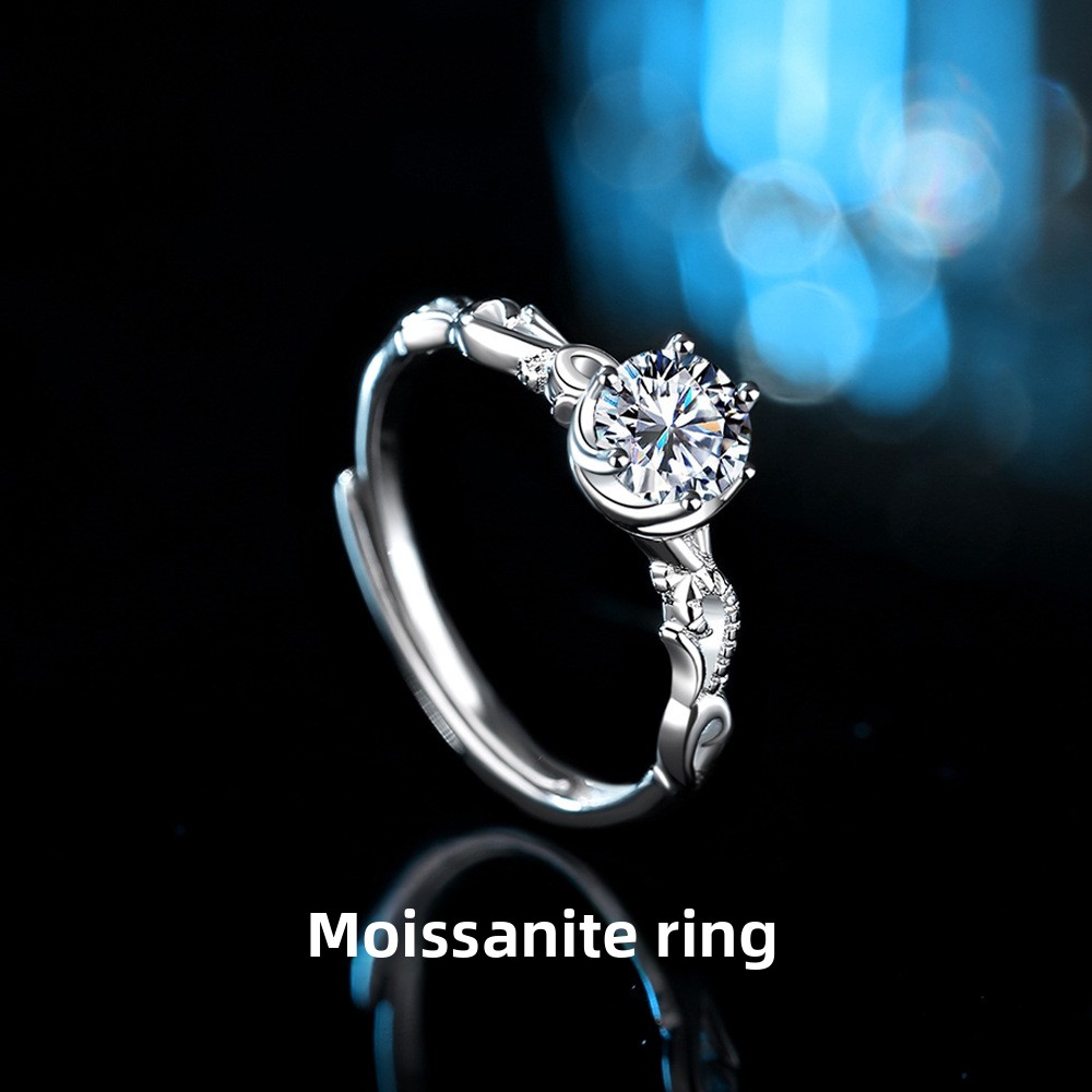 French-style patterned moissanite ring for women, 925 sterling silver, 1-carat moissanite stone, wedding ring, live-streaming sales