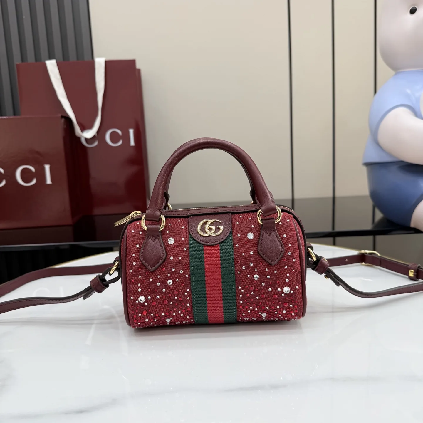 Gucci Burgundy Ophidia GG Supreme Canvas Top Handle Bag product photo from LabelPicks