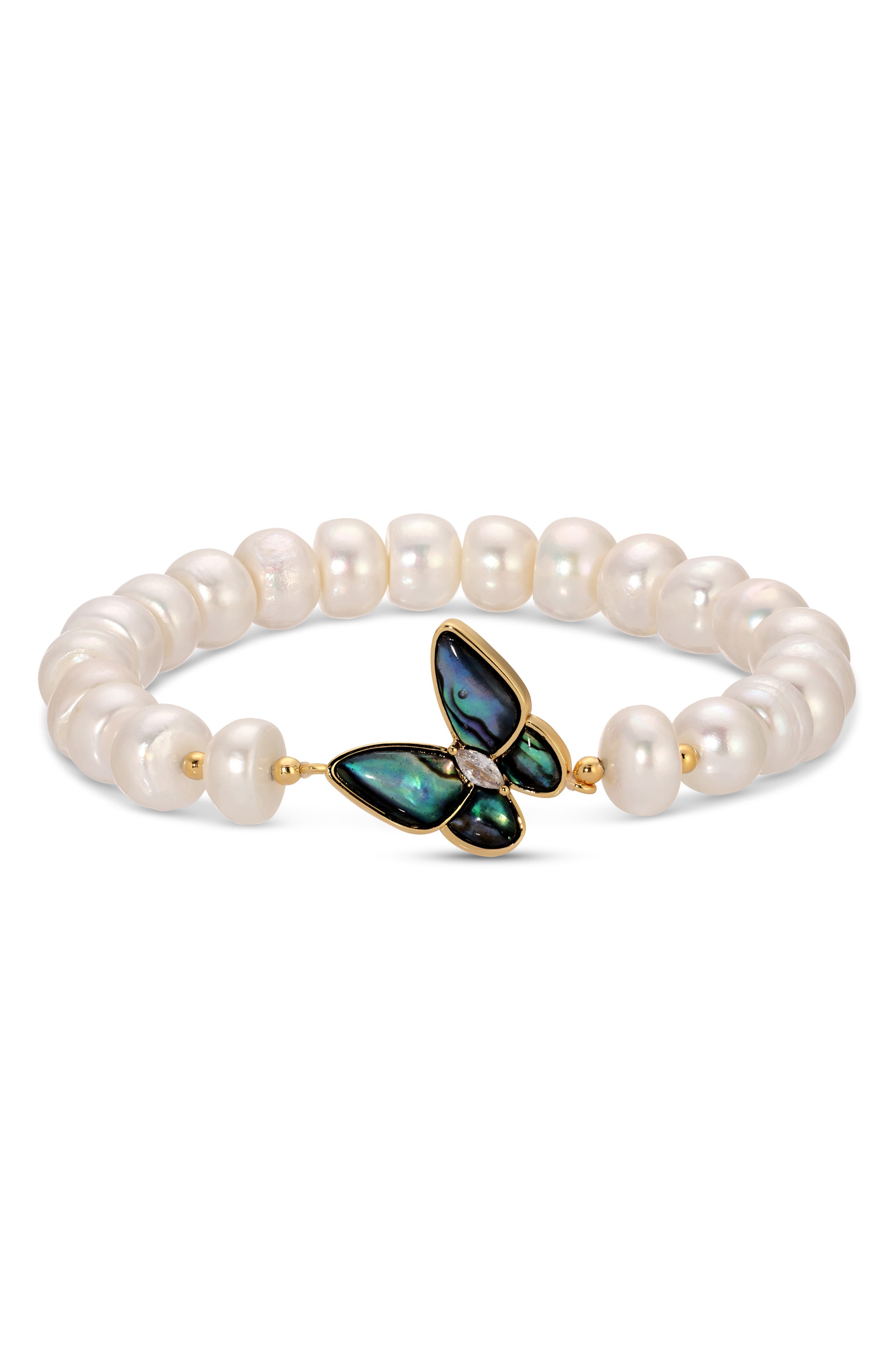 EYE CANDY LOS ANGELES Mort Bleu Set of 2 Butterfly & Imitation Pearl Bracelets