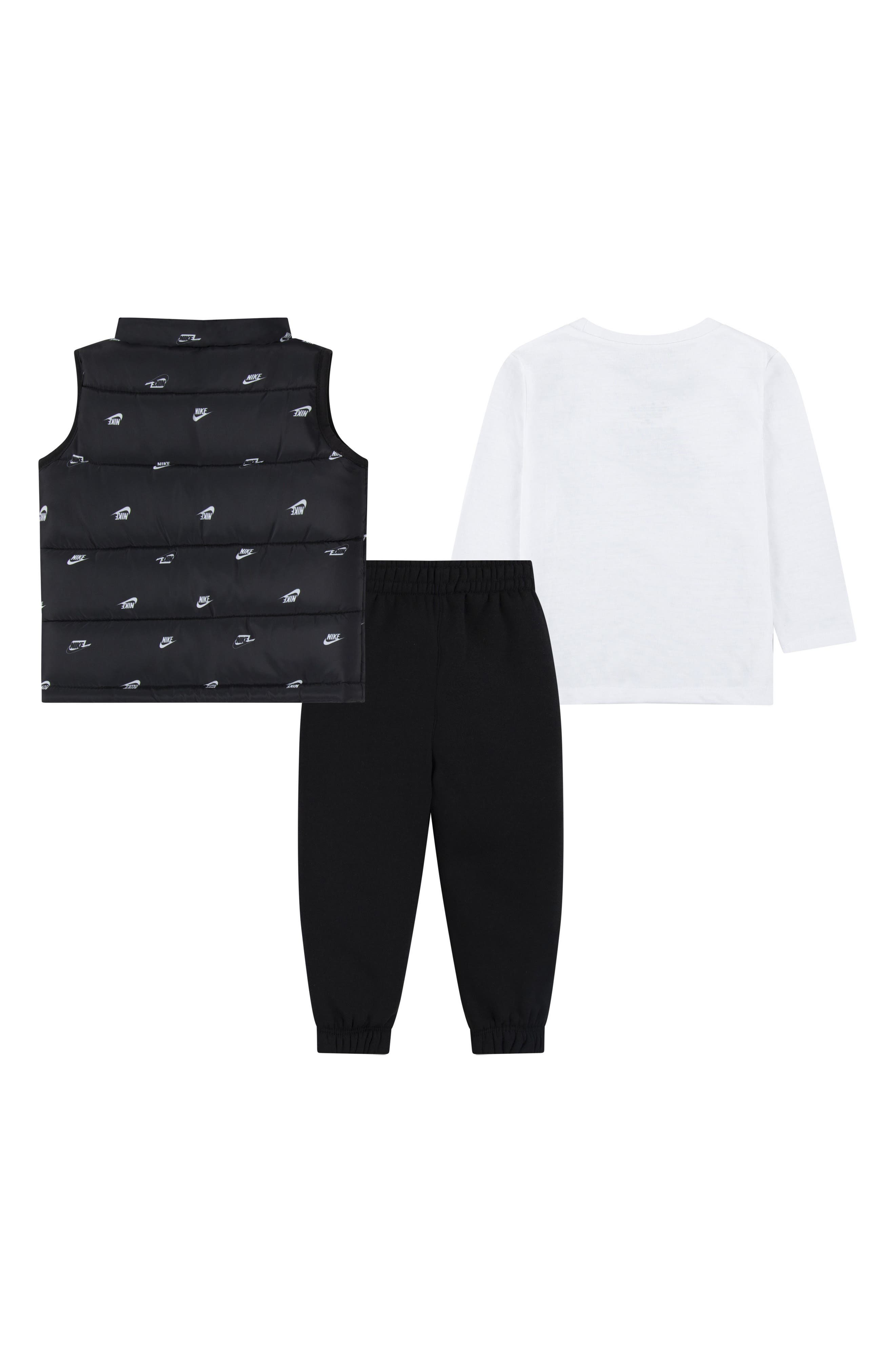 Nike Futura Logo Print Puffer Vest, Graphic T-Shirt & Joggers Set