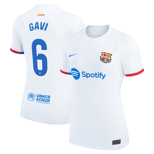 Gavi Barcelona Nike Women's 2023/24 Away Stadium Replica Player Jersey - White