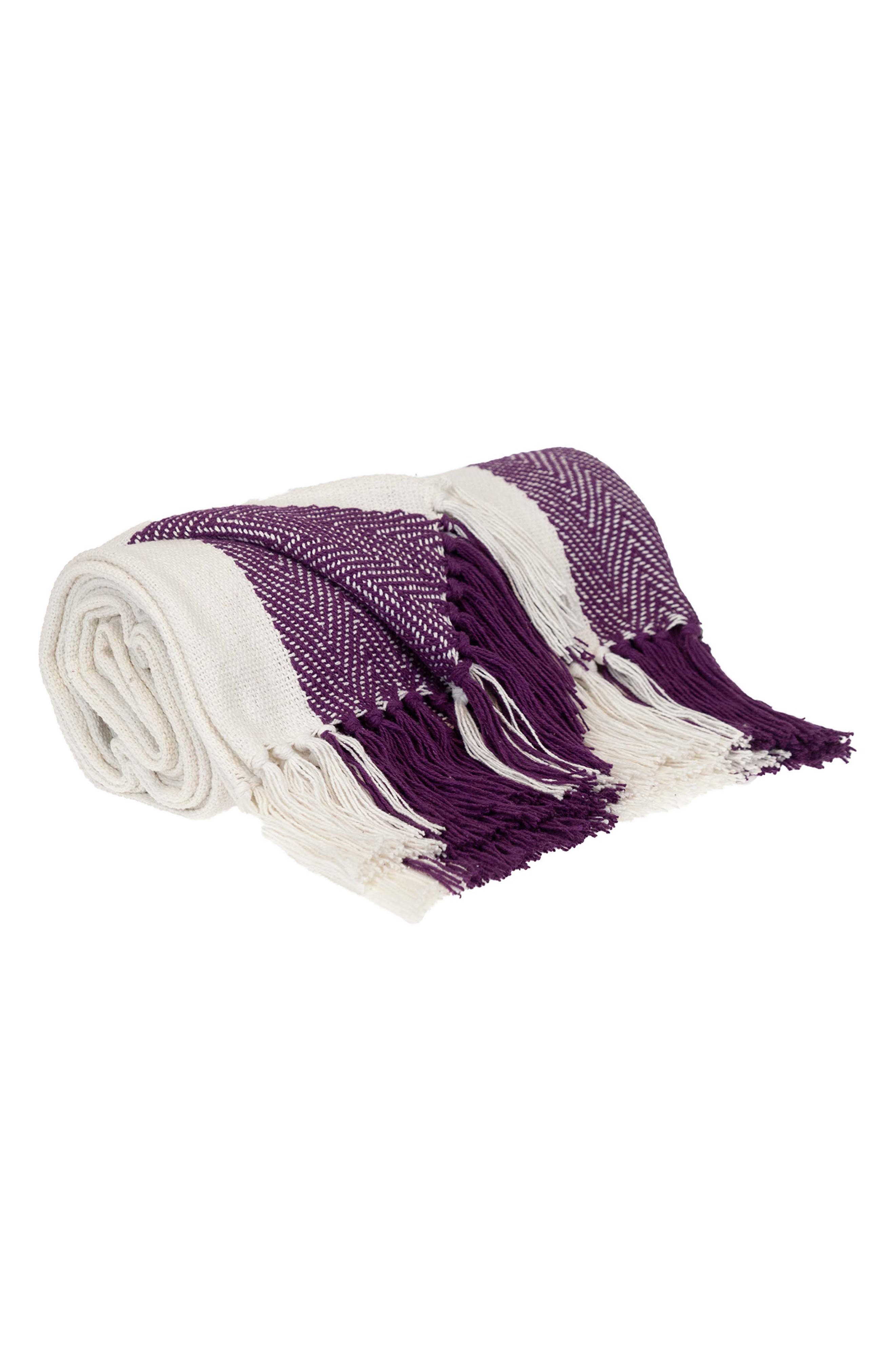 PARKLAND COLLECTION Archee Stripe Fringe Trim Cotton Throw Blanket