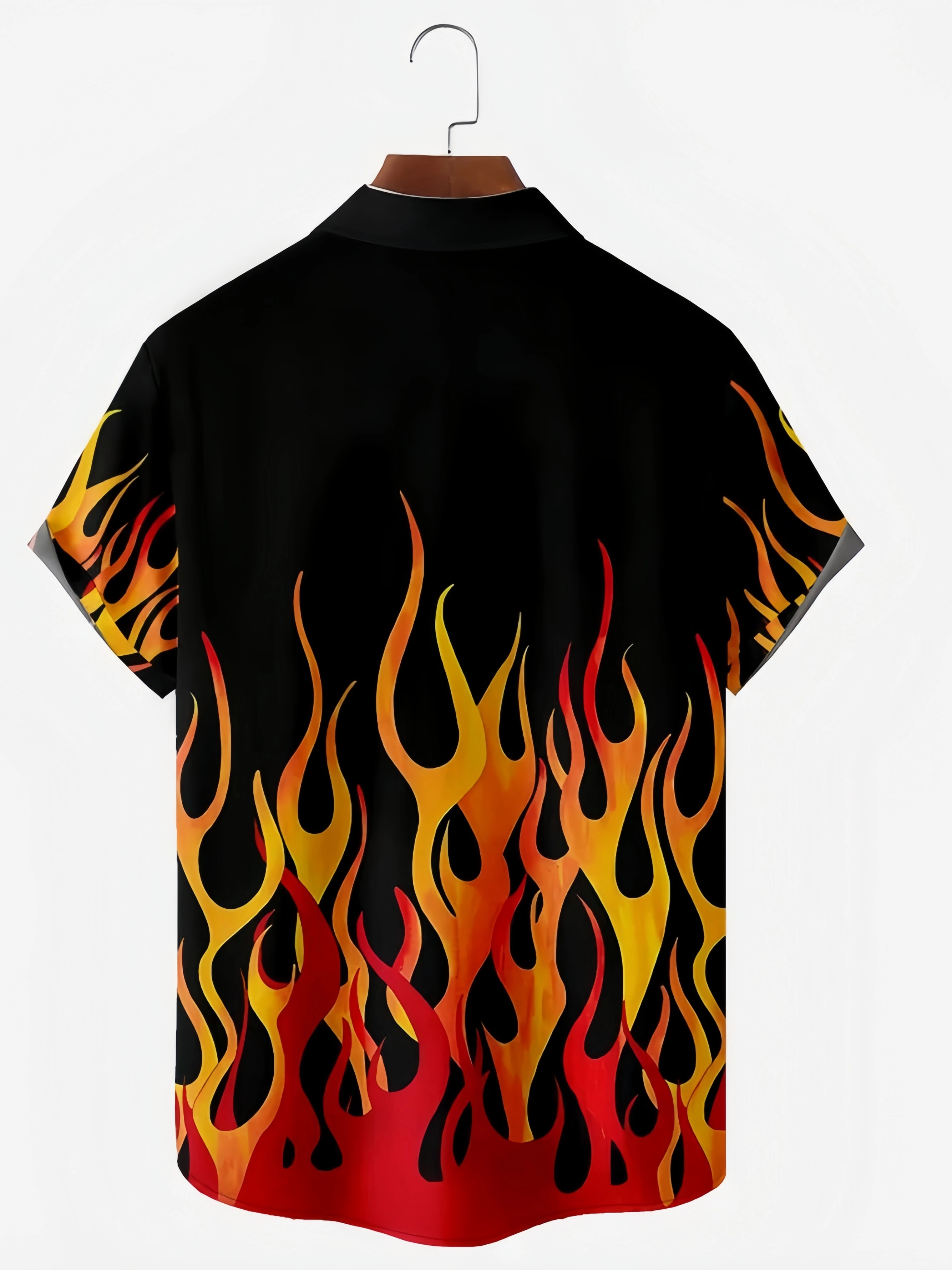 Flame Pattern Chest Pocket Short Sleeve Shirt