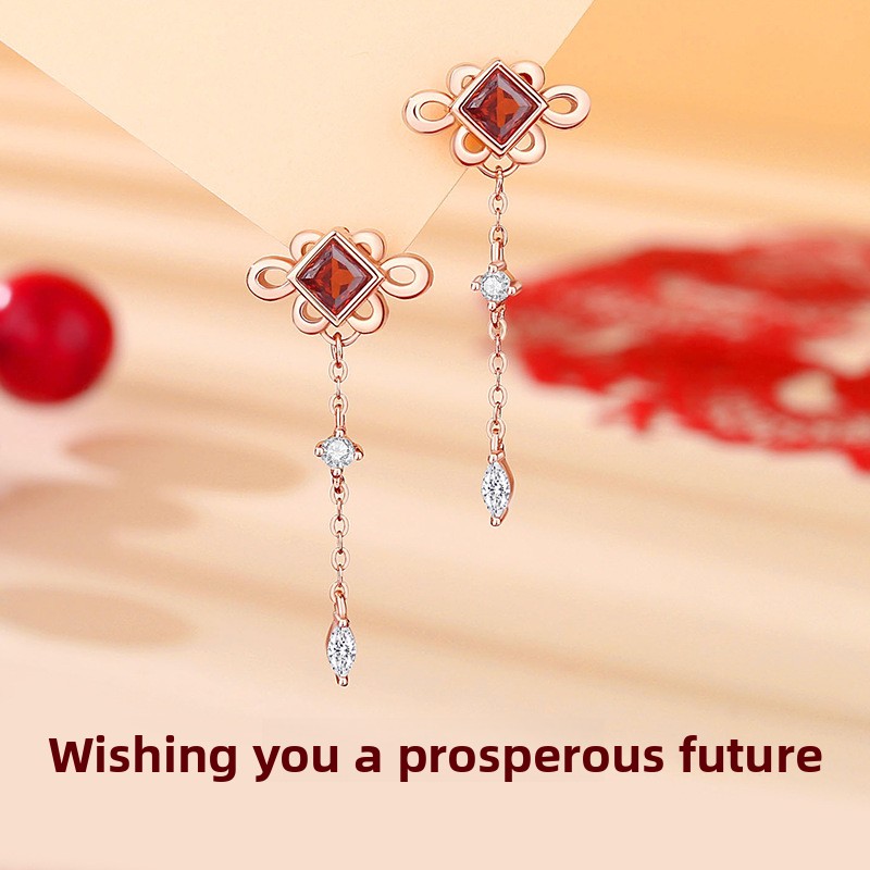 Original Chinese Knot Earrings for Women, Pure Silver, Vintage National Style, Ethnic Style, Long Tassel Earrings, New Year Ear Accessories