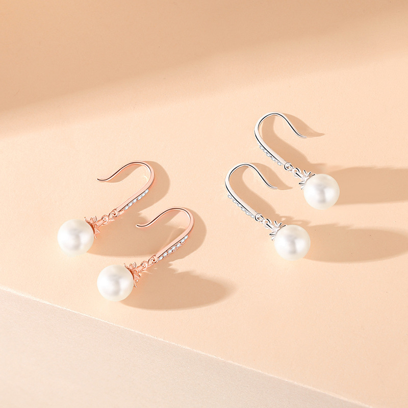 925 sterling silver good luck lotus shell pearl ear hook vintage new Chinese style elegant earrings with micro-inlaid zirconia