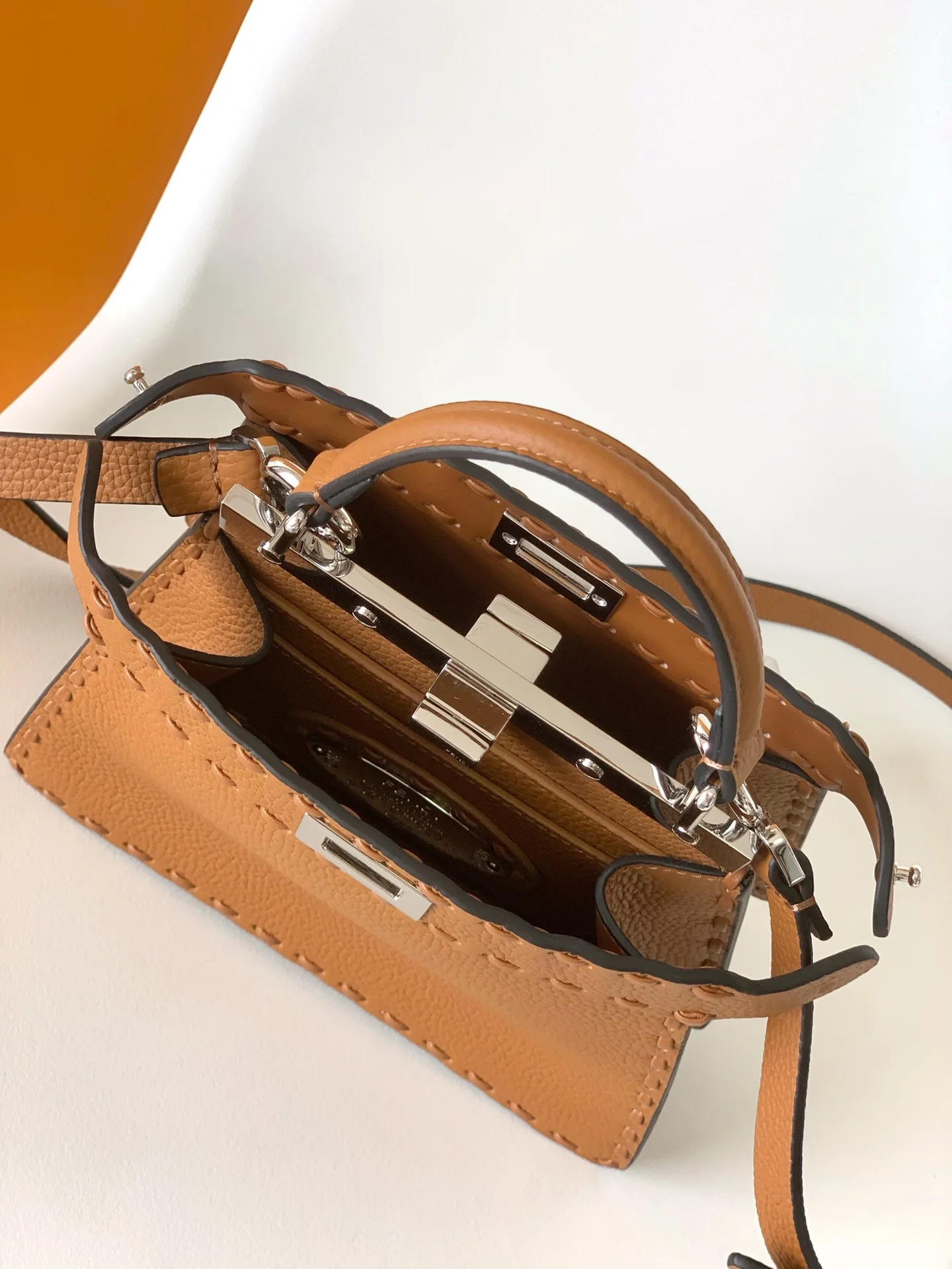 Fendi Brown Peekaboo Calfskin Top Handle Bag product photo from LabelPicks