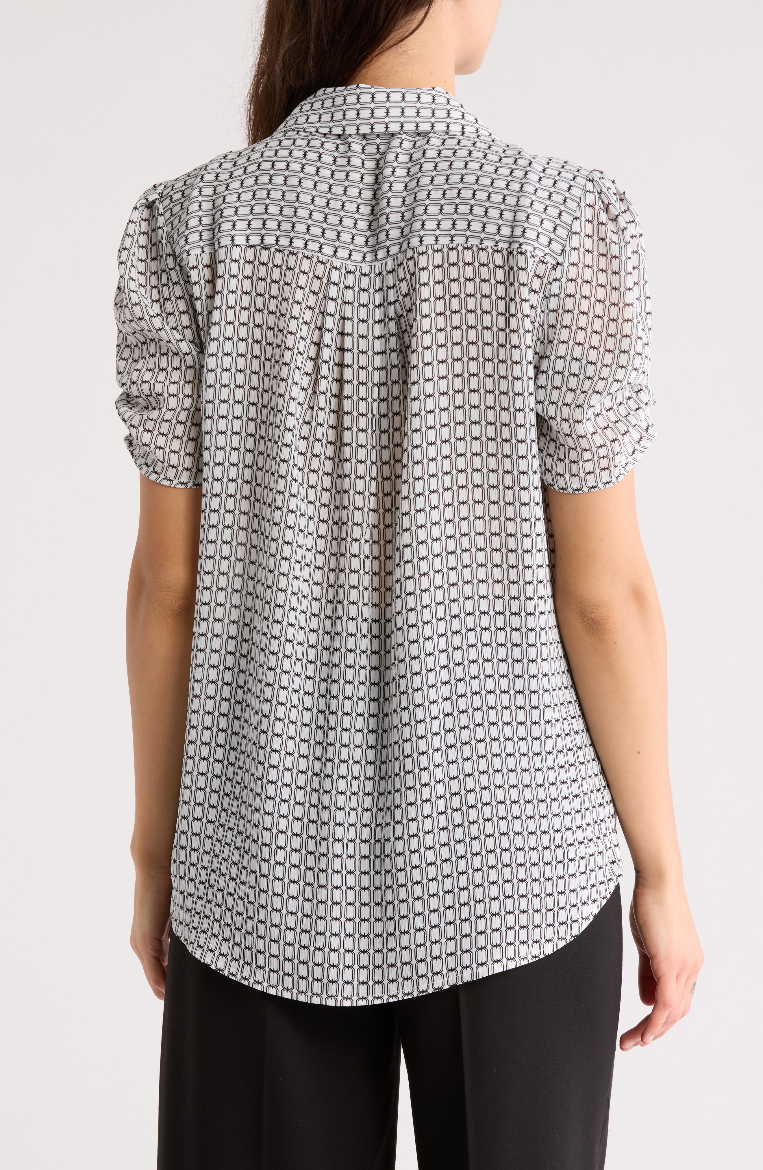 Adrianna Papell Patterned Pinch Sleeve Button-Up Shirt
