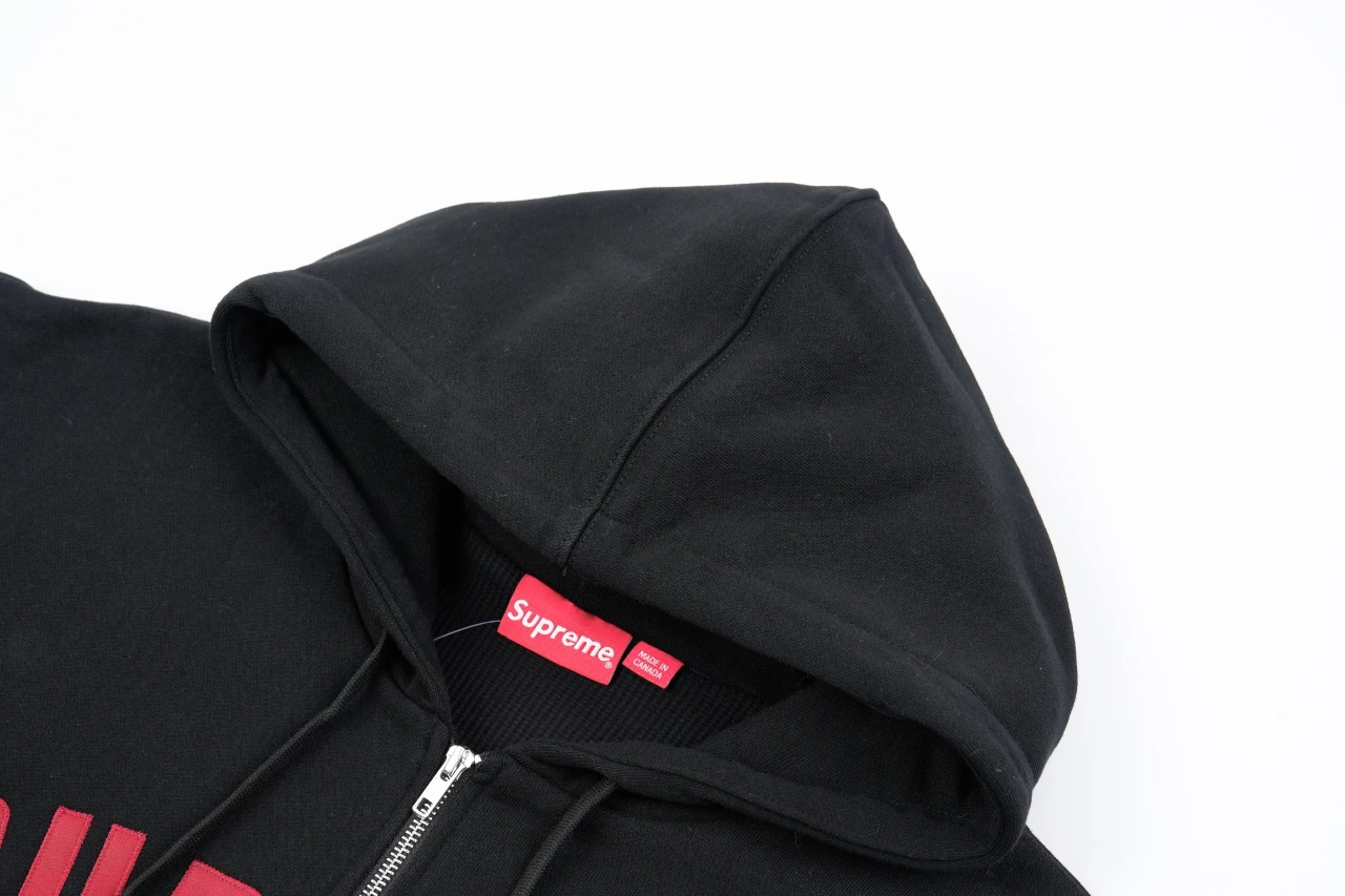 Supreme Black Red Applique Letter Zip Hoodie Jacket product photo from LabelPicks