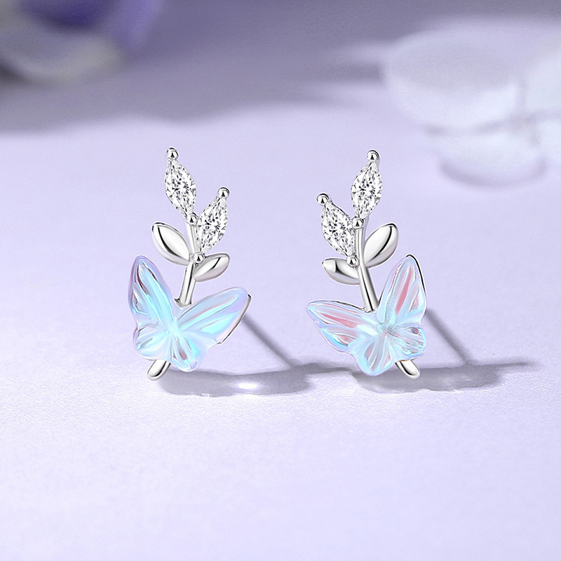 Original s925 sterling silver wheat ear butterfly earrings, summer forest style, fresh and sweet, girly earrings with butterfly and wheat ear design