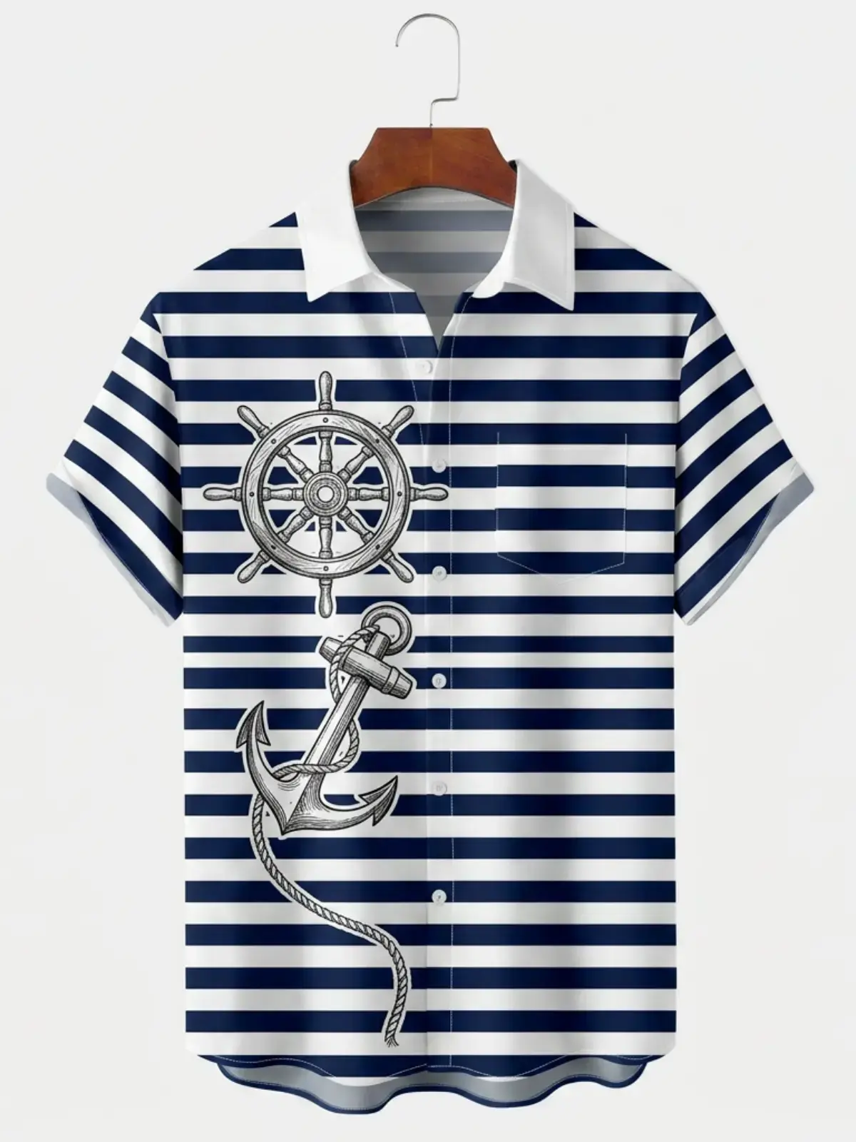 Men's printed shirts Nautical Anchor Stripe Hawaiian Shirt