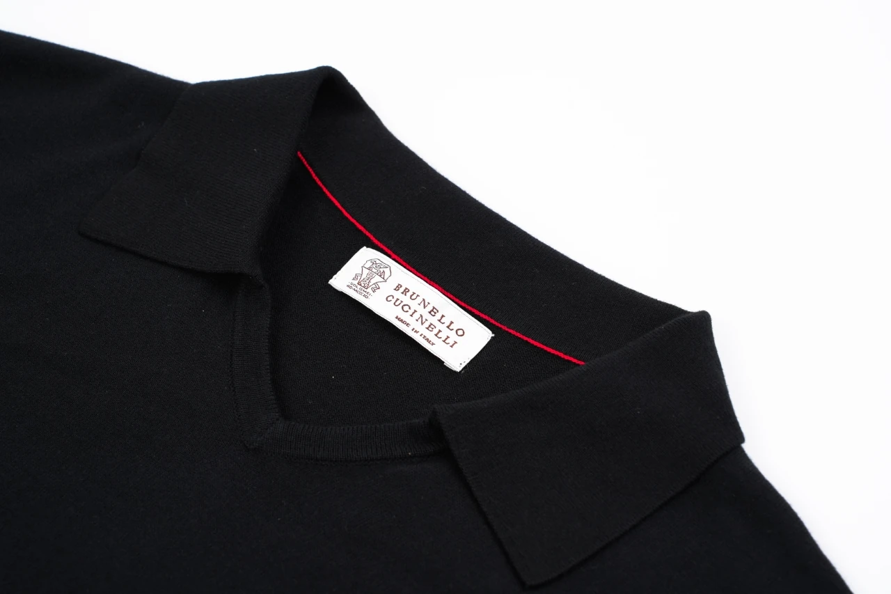 Brunello Cucinelli Black Sea-Gull Collar Cotton Knit Polo Shirt product photo from LabelPicks