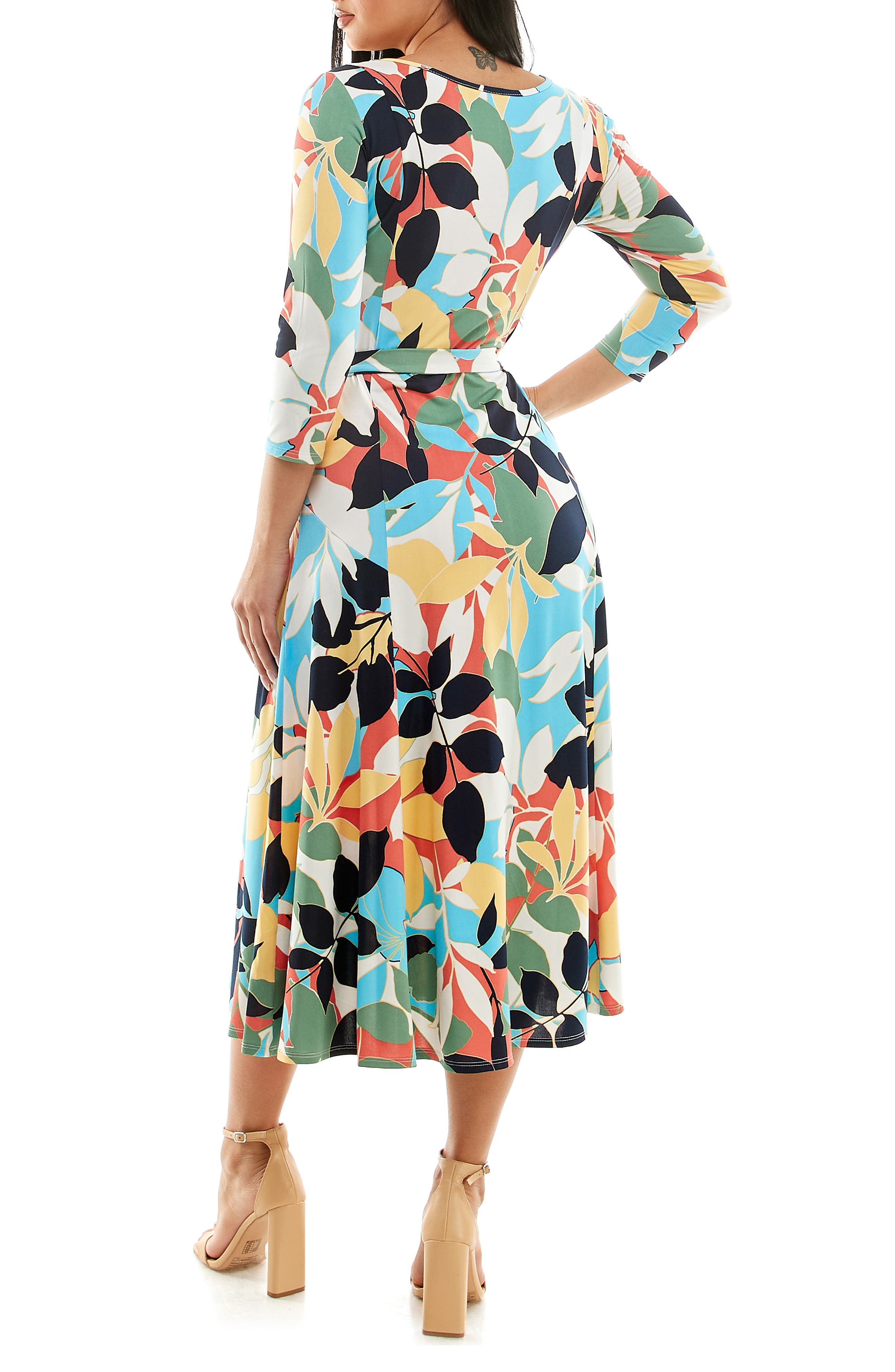 Nina Leonard Crewneck Three-Quarter Sleeve Midi Dress