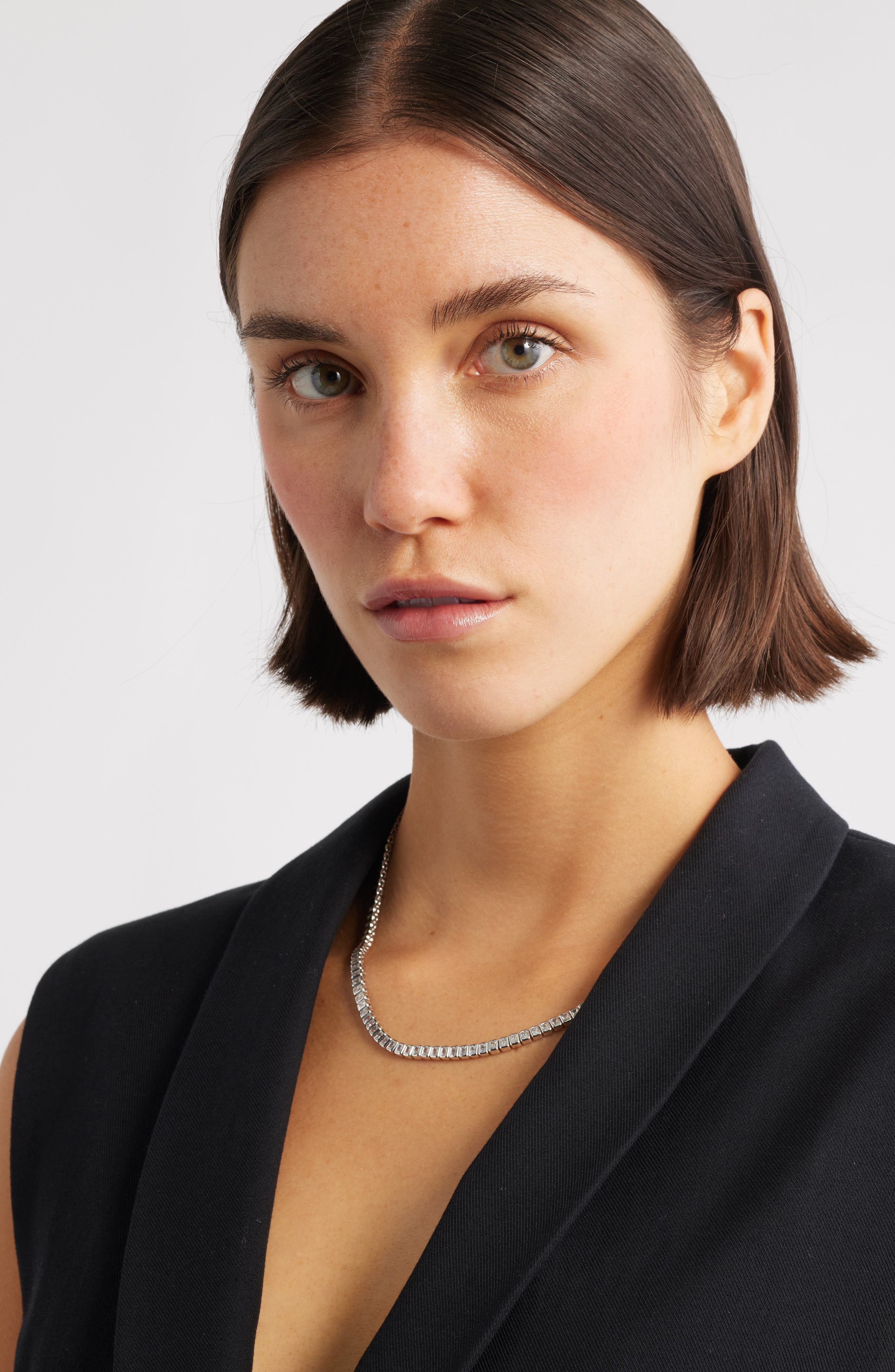 Nordstrom Partial Baguette Cubic Zirconia Frontal Necklace