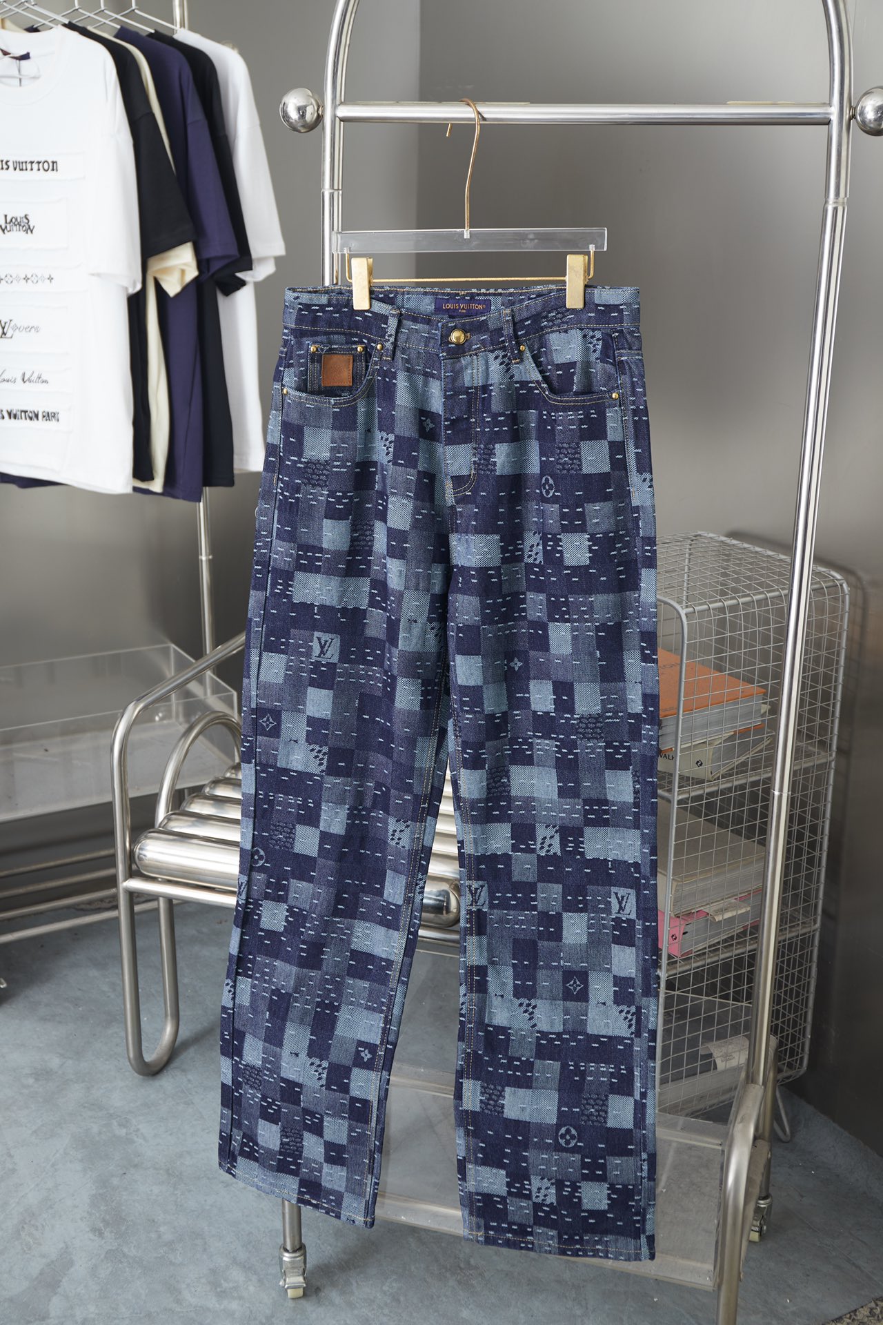 Fashion Check Print Pocket Jeans