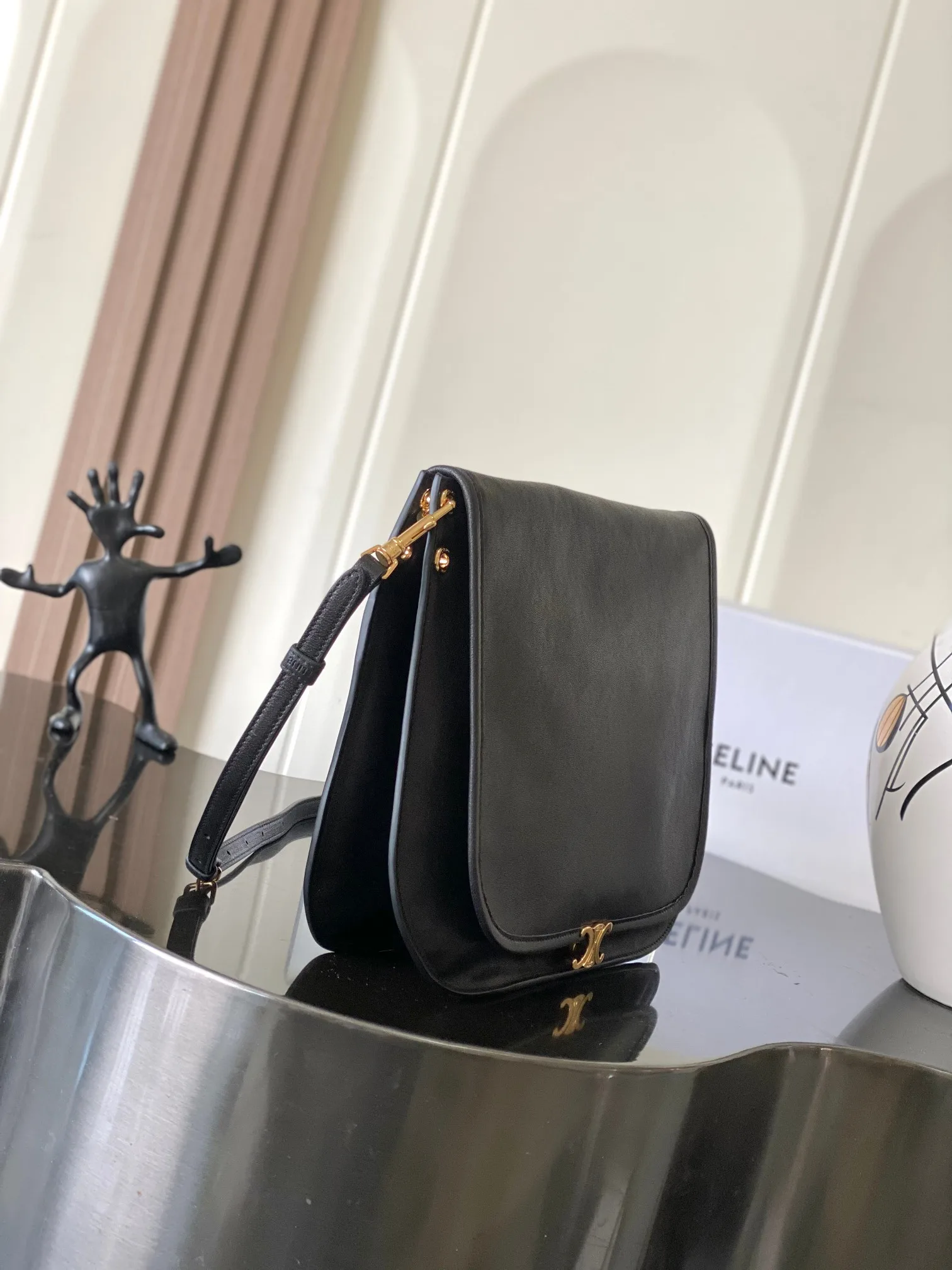 Celine Black Triomphe Lambskin Crossbody Bag product photo from LabelPicks
