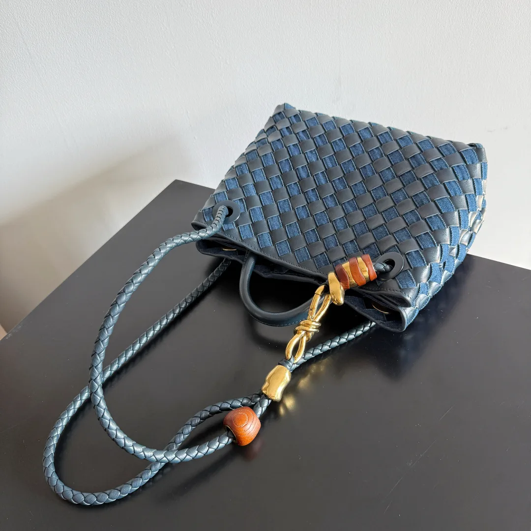 Bottega Veneta Andiamo Navy Intrecciato Woven Leather Top Handle Bag product photo from LabelPicks