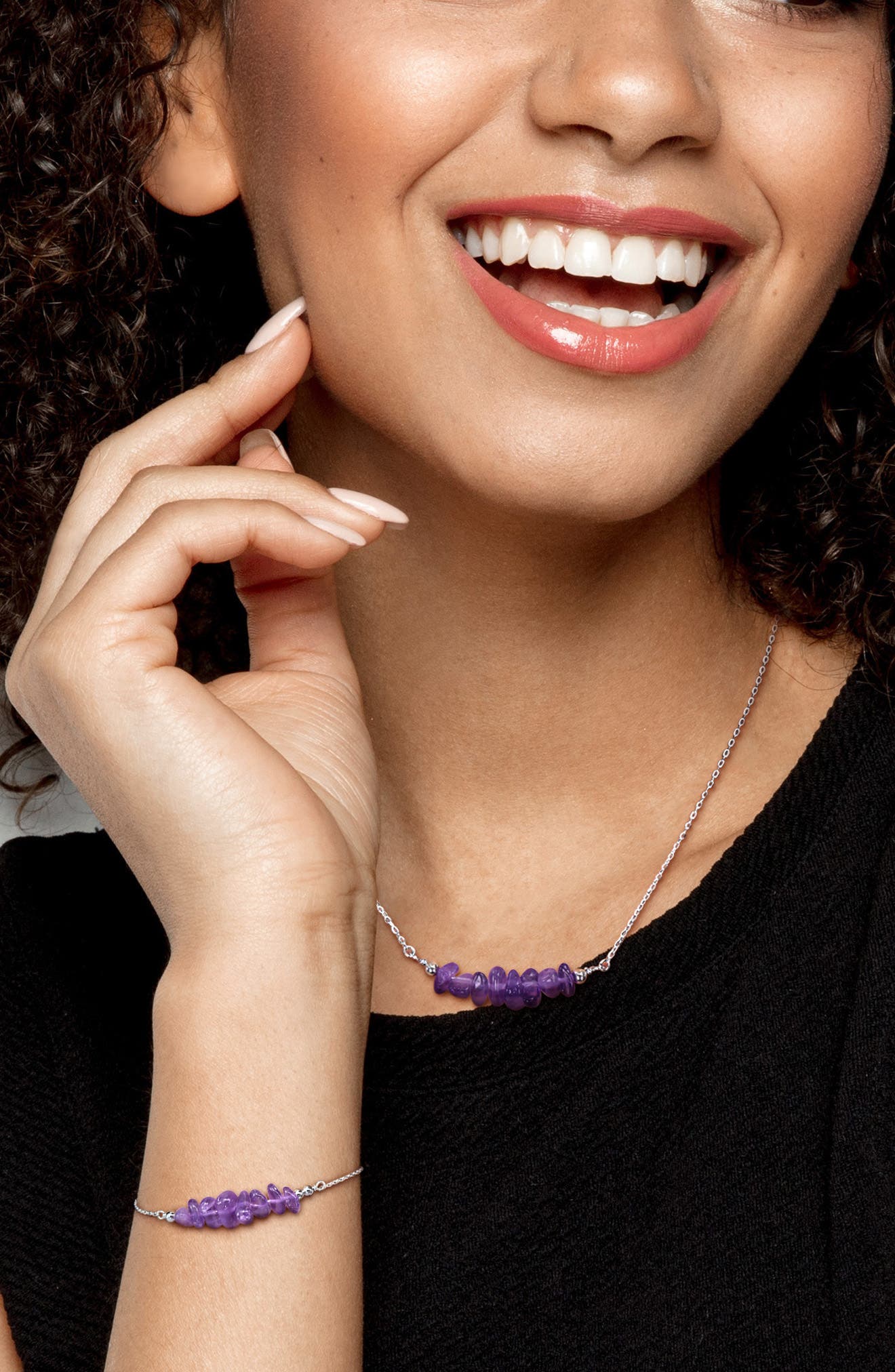 DELMAR Amethyst Beaded Necklace & Bracelet Set