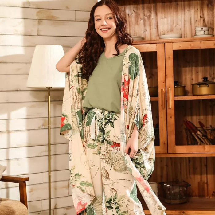 JULY'S SONG 4 Piece Spring Summer Women Pajamas Sets Floral Printed Pajamas Set Viscose Top and Shorts Female Night Suit Set