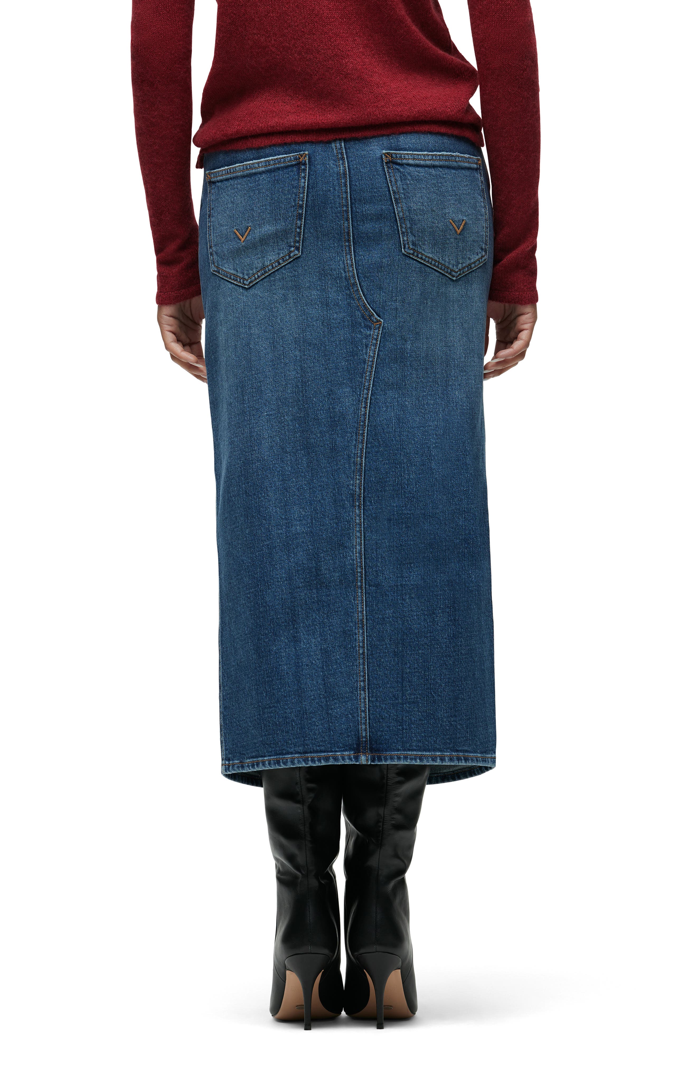 Hudson Jeans Reconstructed Denim Midi Skirt